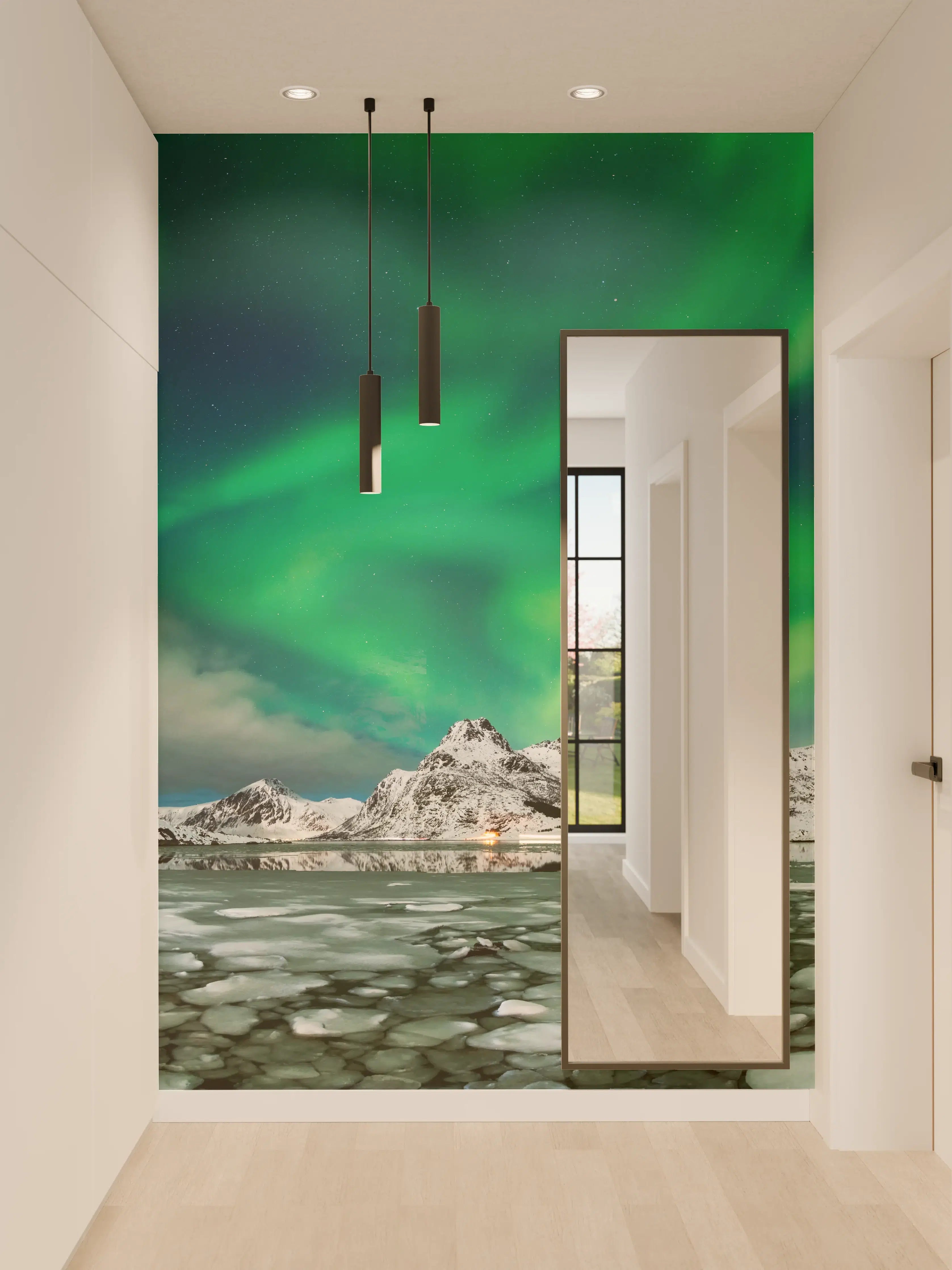 Wandverkleidung Flur - Nordlichter über arktischer Küste