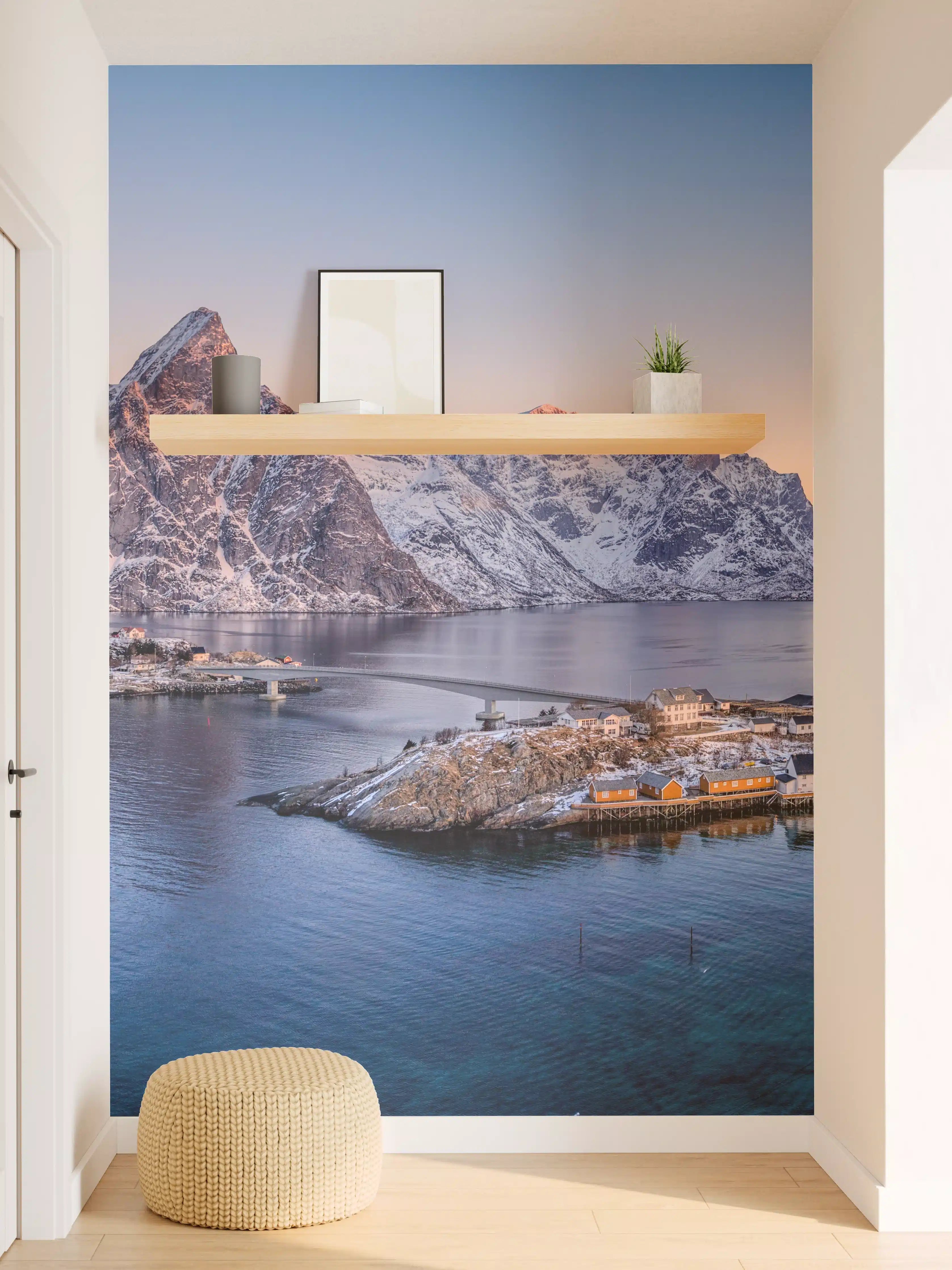 Wandverkleidung Flur - Norwegen Fjord Panorama Blau-Weiß