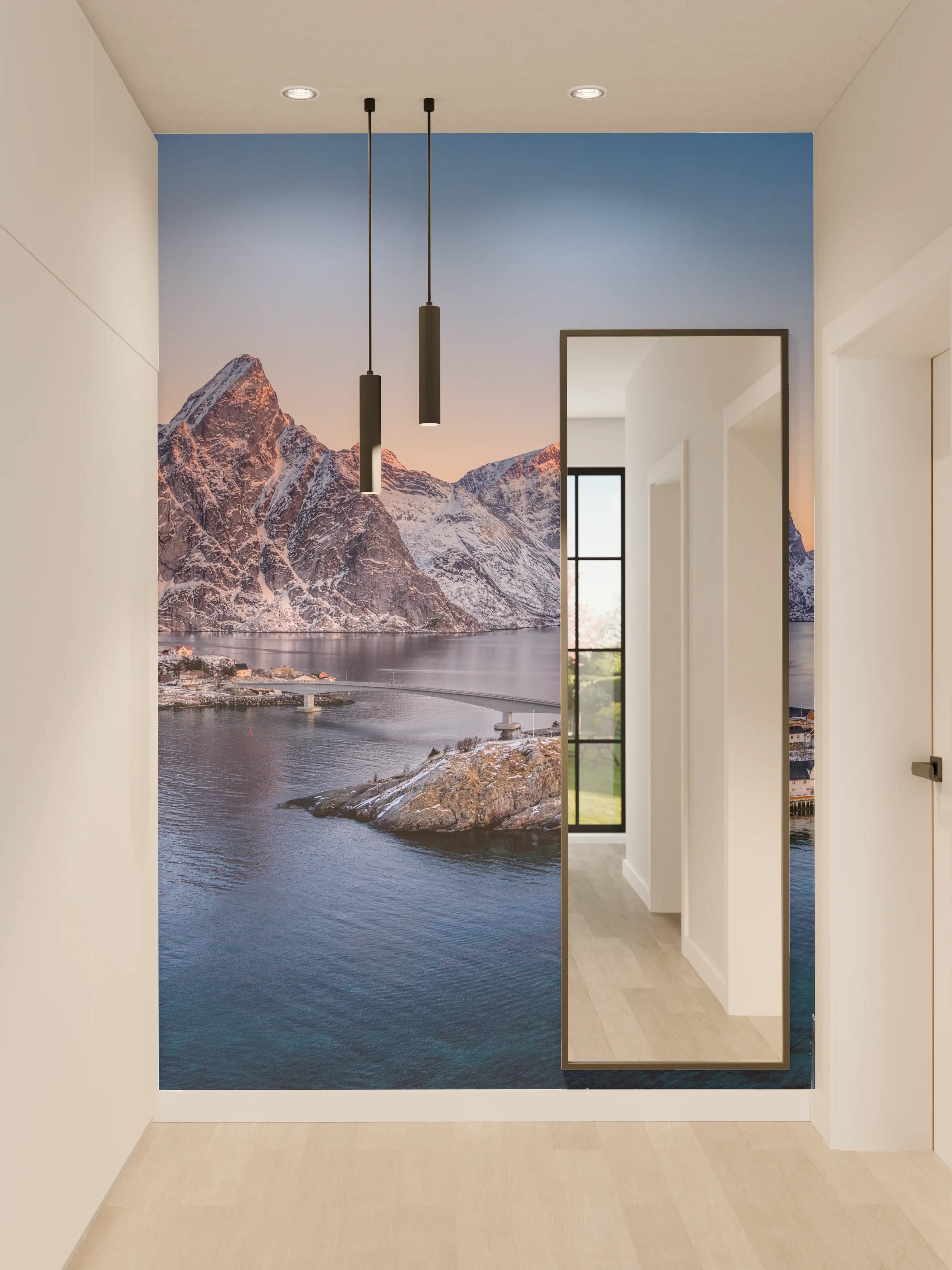 Wandverkleidung Flur - Norwegen Fjord Panorama Blau-Weiß