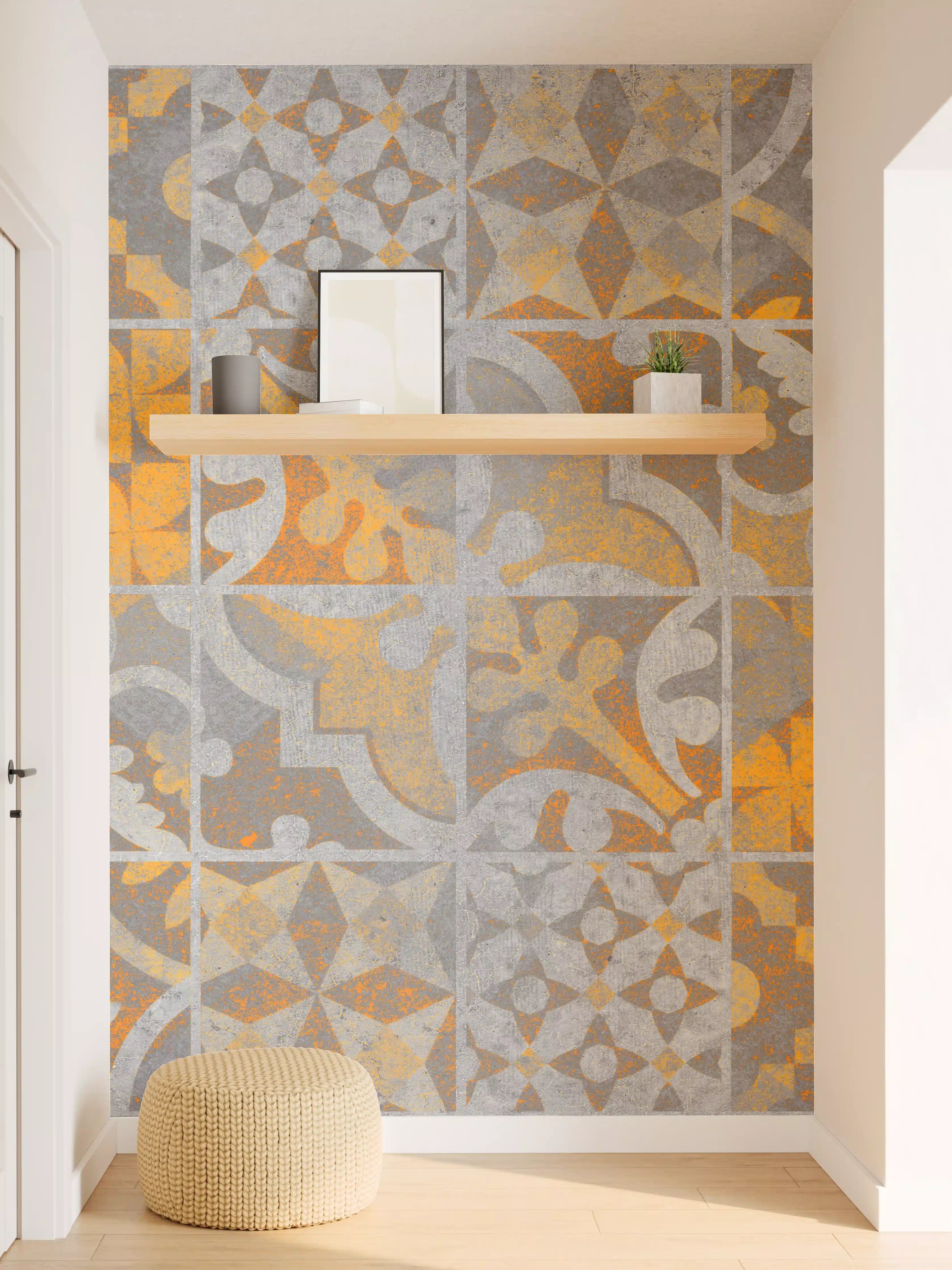 Wandverkleidung Flur - Orange Helles Licht Stein Beton