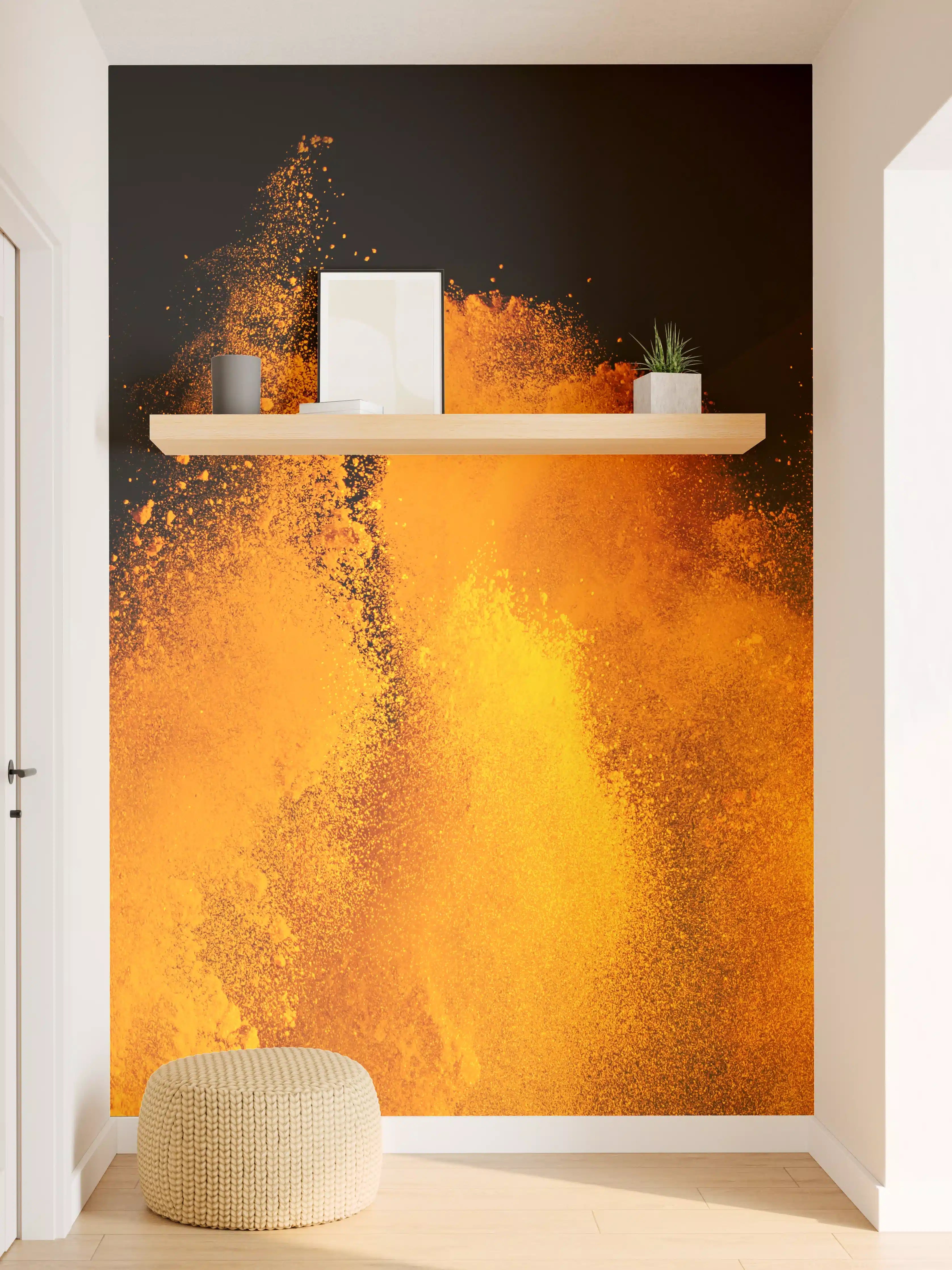 Wandverkleidung Flur - Orange-Rote Holi Farbexplosion