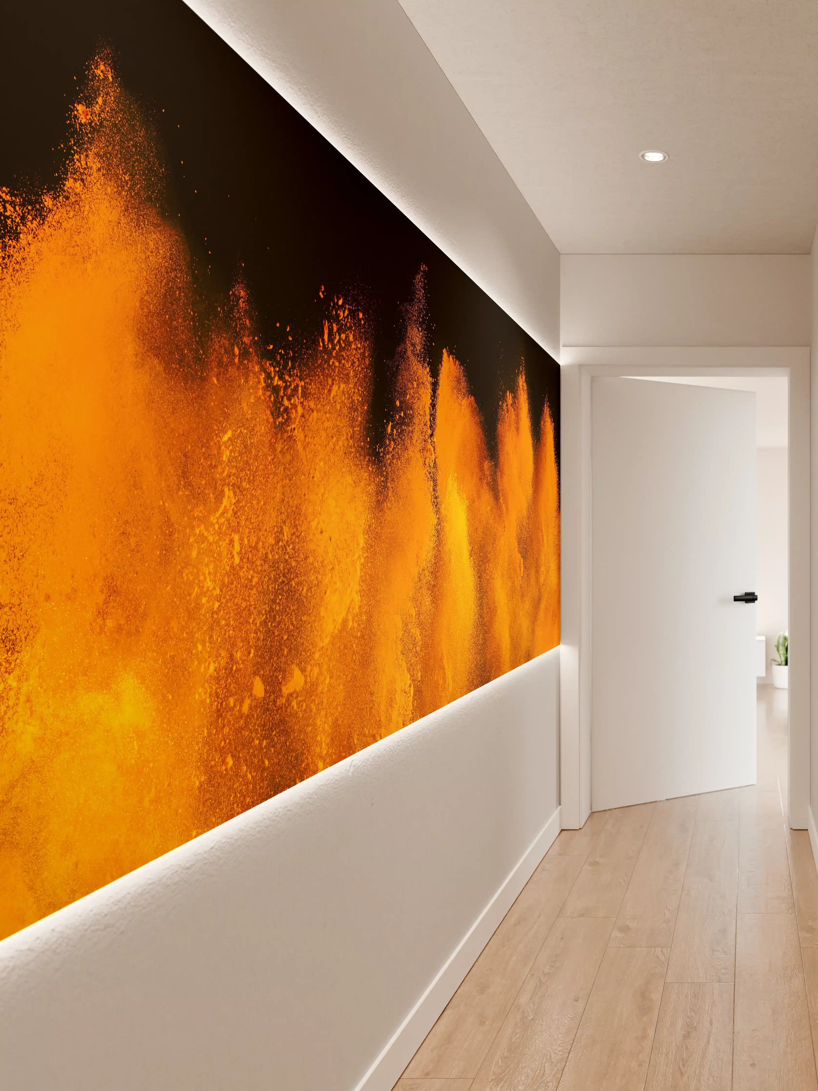 Wandverkleidung Flur - Orange-Rote Holi Farbexplosion
