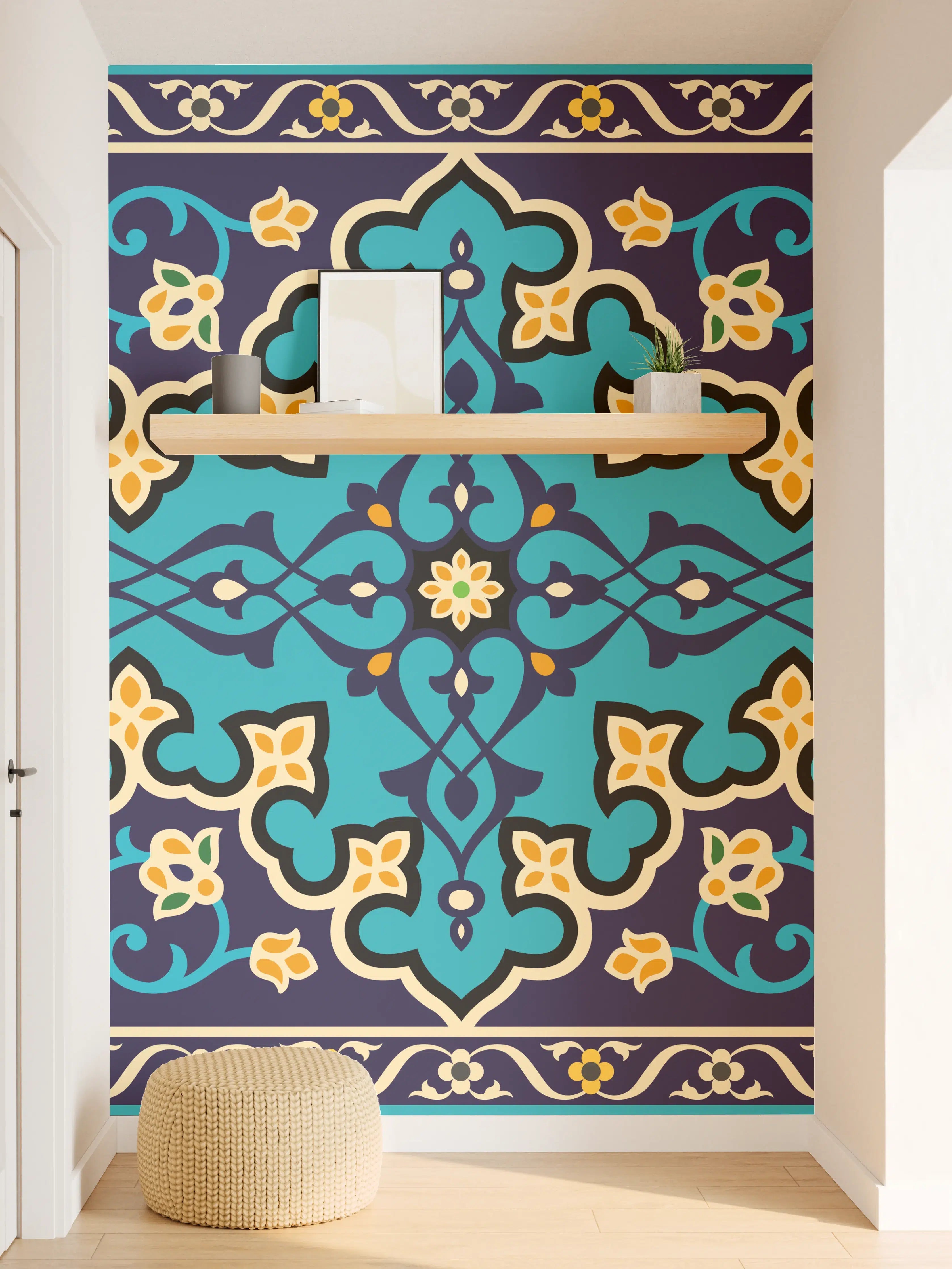 Wandverkleidung Flur - Orientalisches Blau-Gold Muster