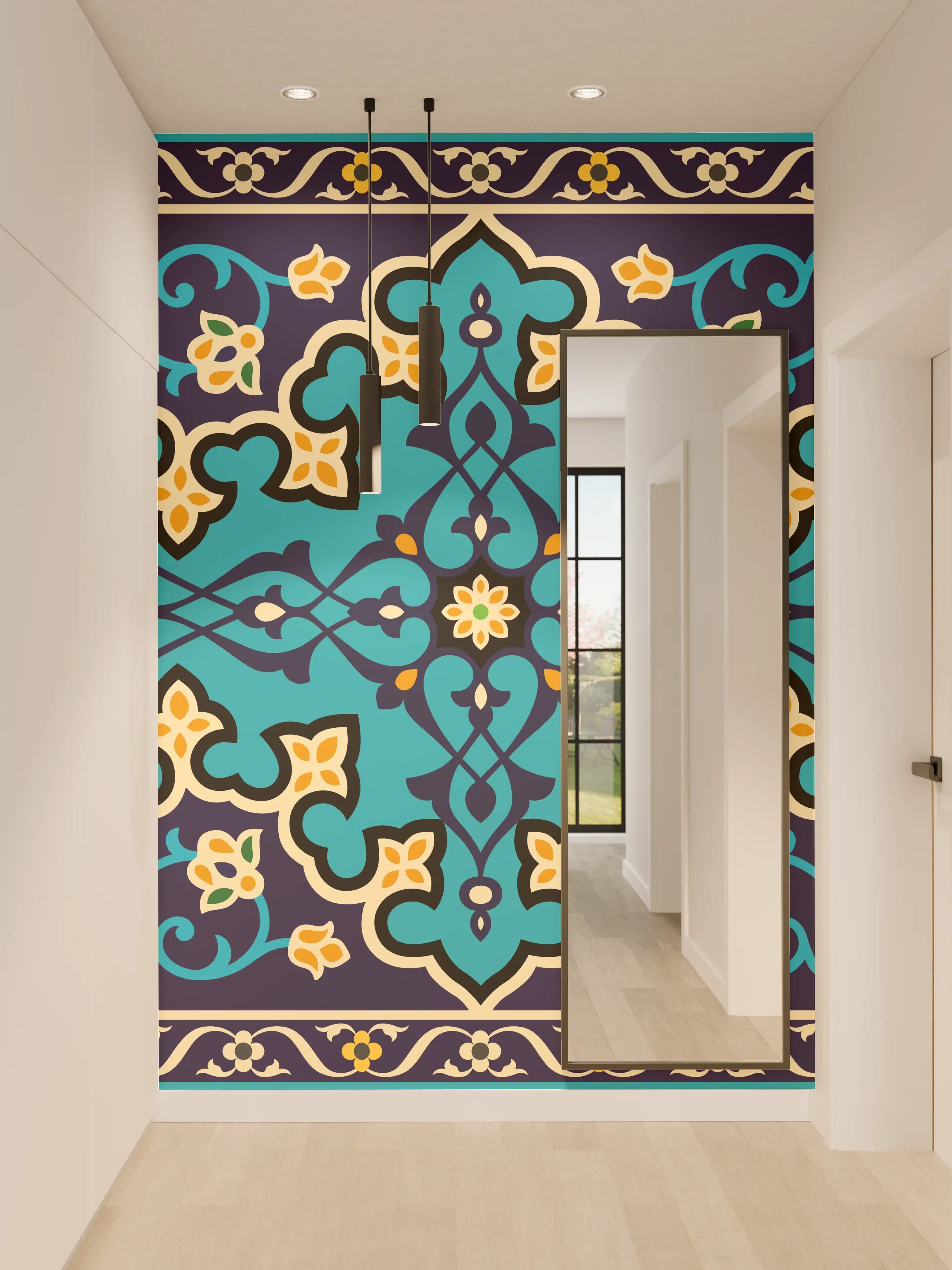 Wandverkleidung Flur - Orientalisches Blau-Gold Muster