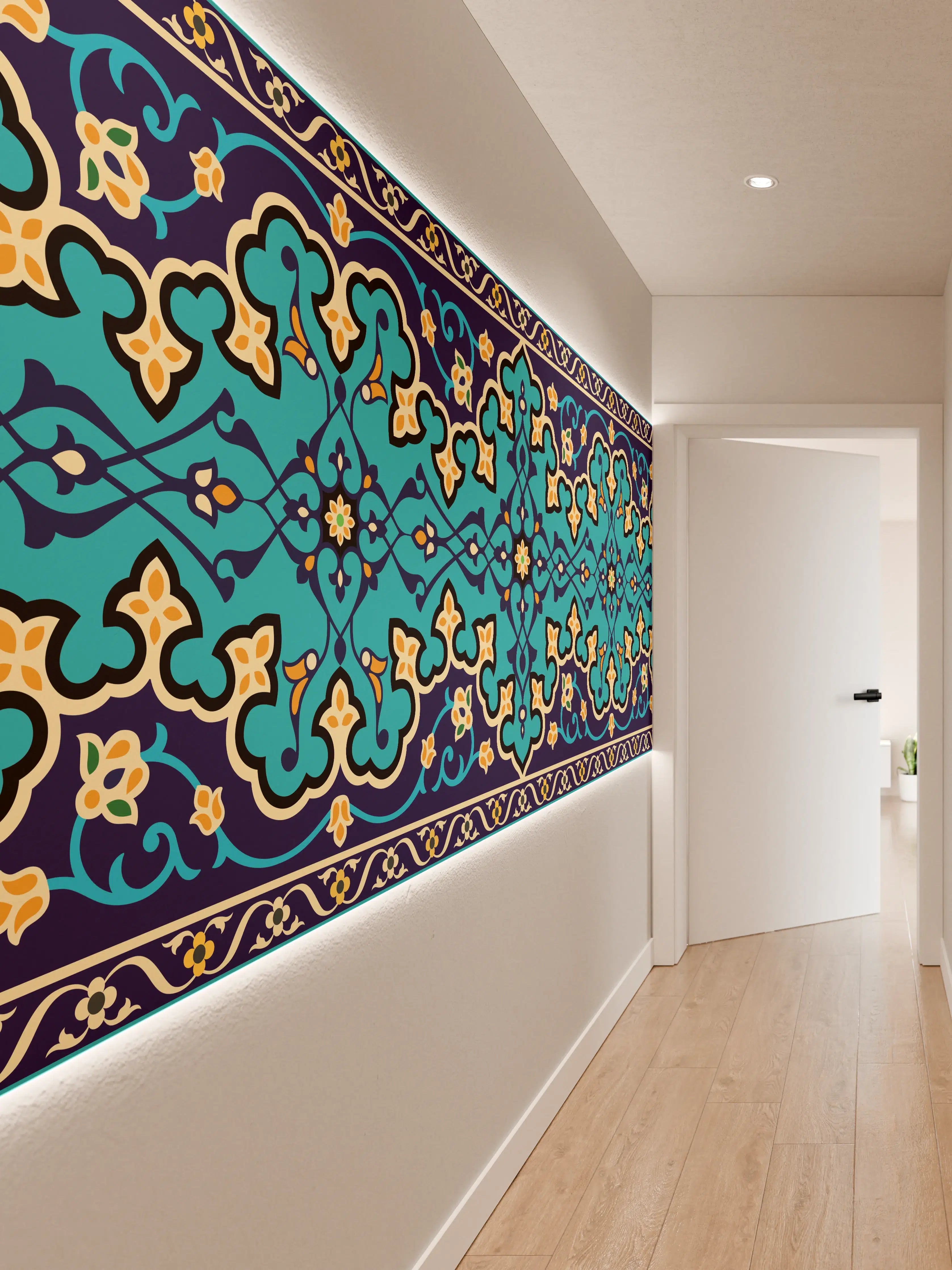 Wandverkleidung Flur - Orientalisches Blau-Türkis Muster
