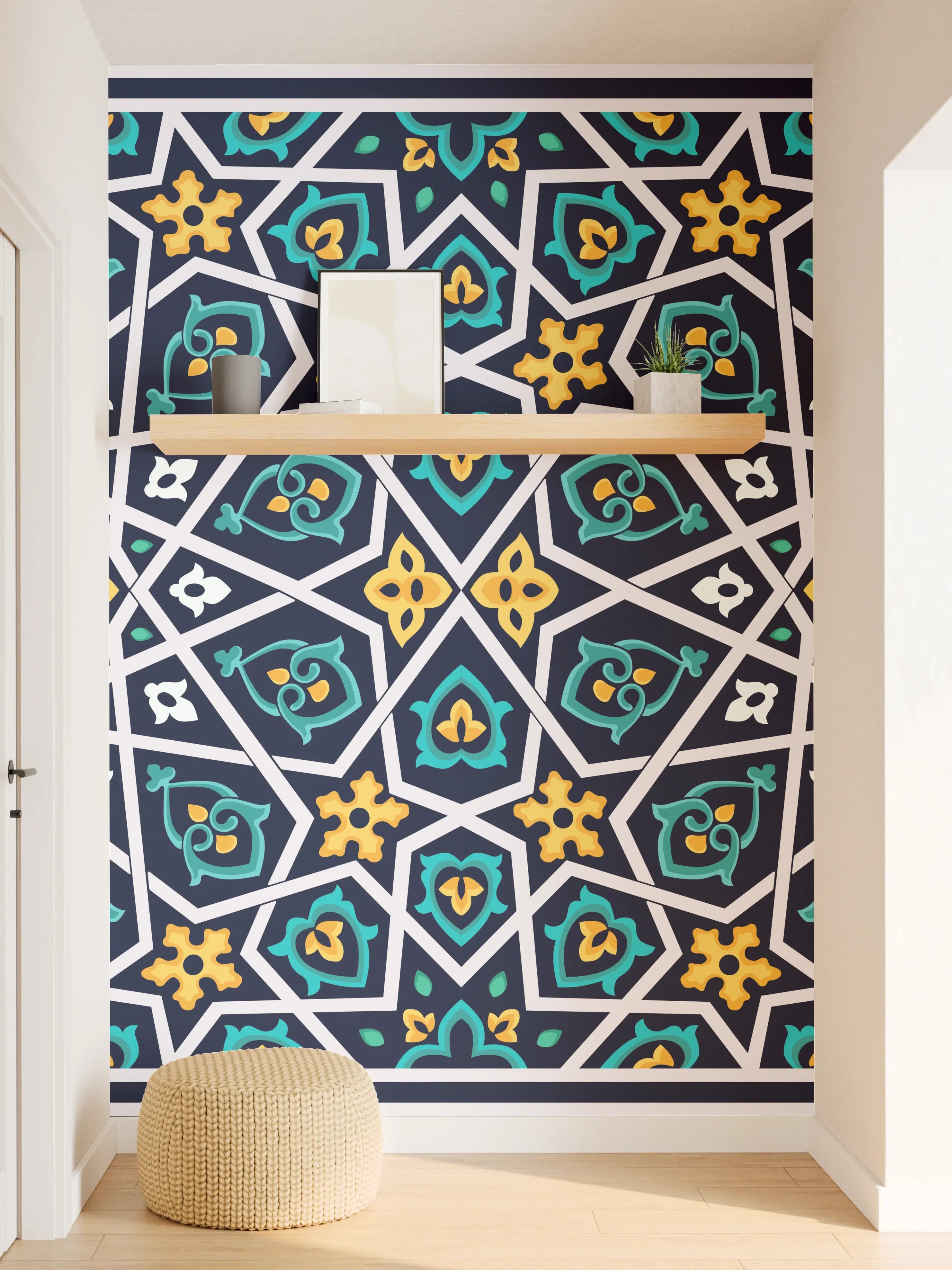 Wandverkleidung Flur - Orientalisches Fliesenmuster Blau