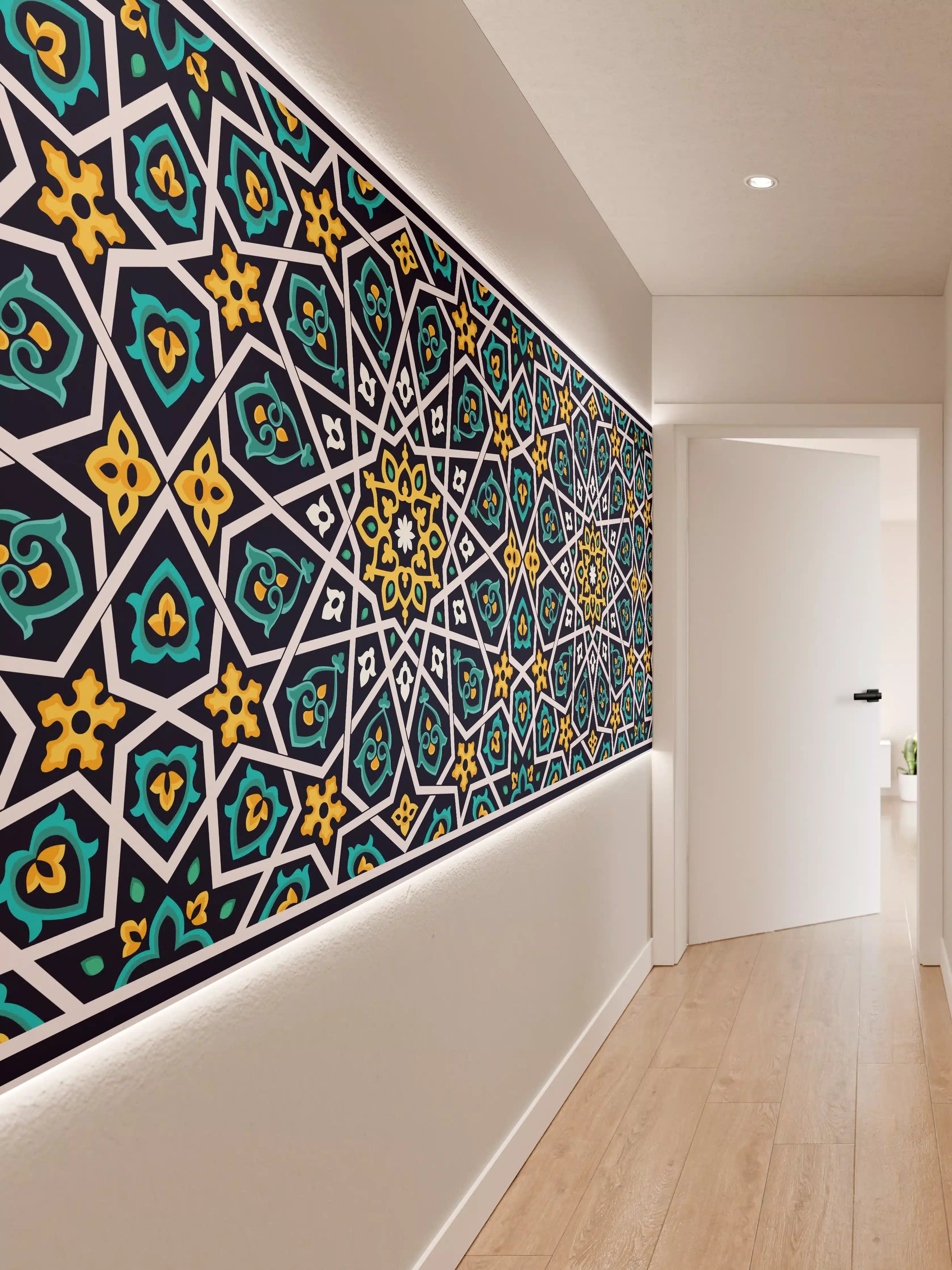 Wandverkleidung Flur - Orientalisches Fliesenmuster Blau