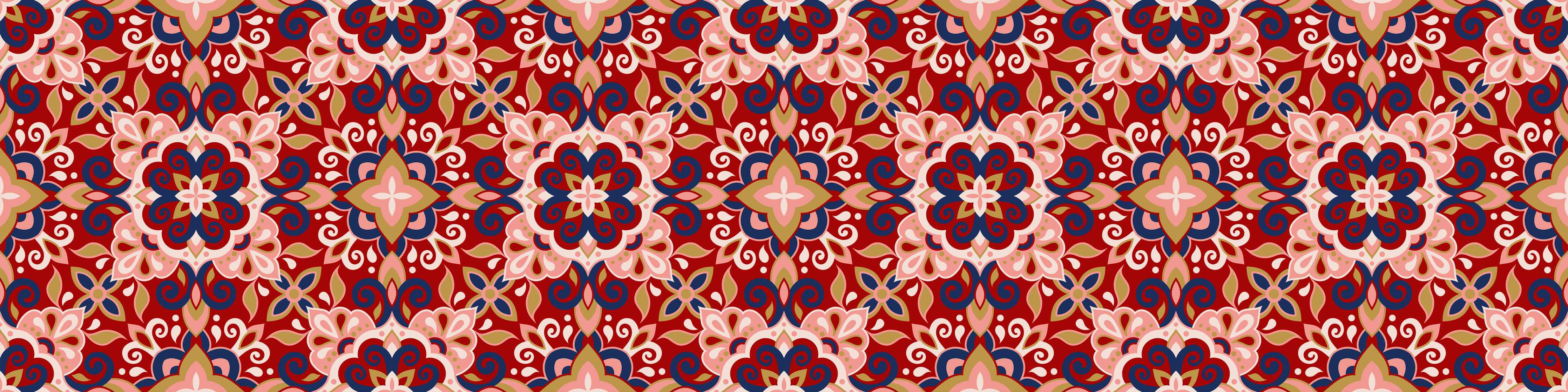 Wandverkleidung Flur-Orientalisches Rot-Blau Muster