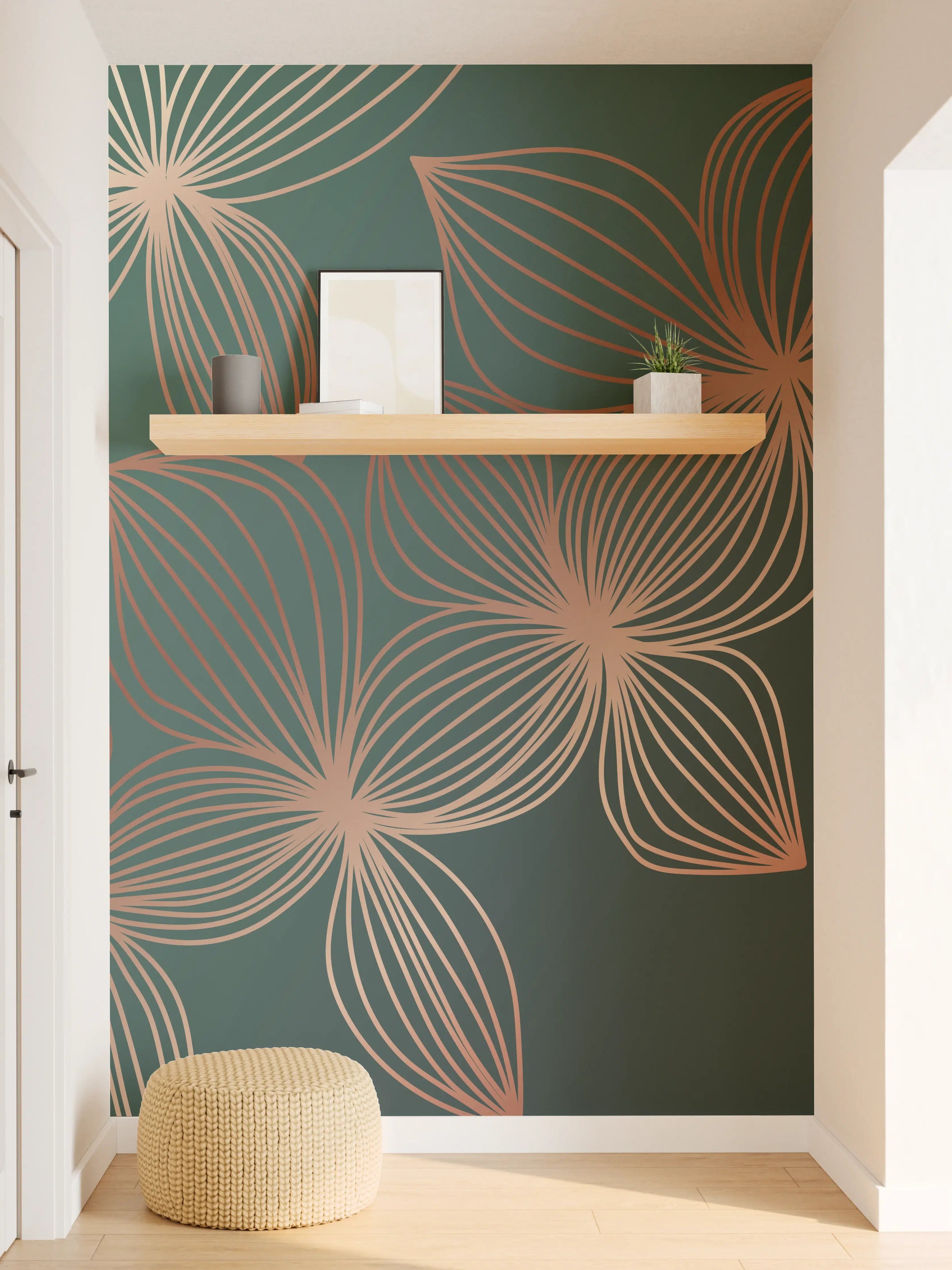 Wandverkleidung Flur - Ornamente Lineart Pflanzen Dunkel