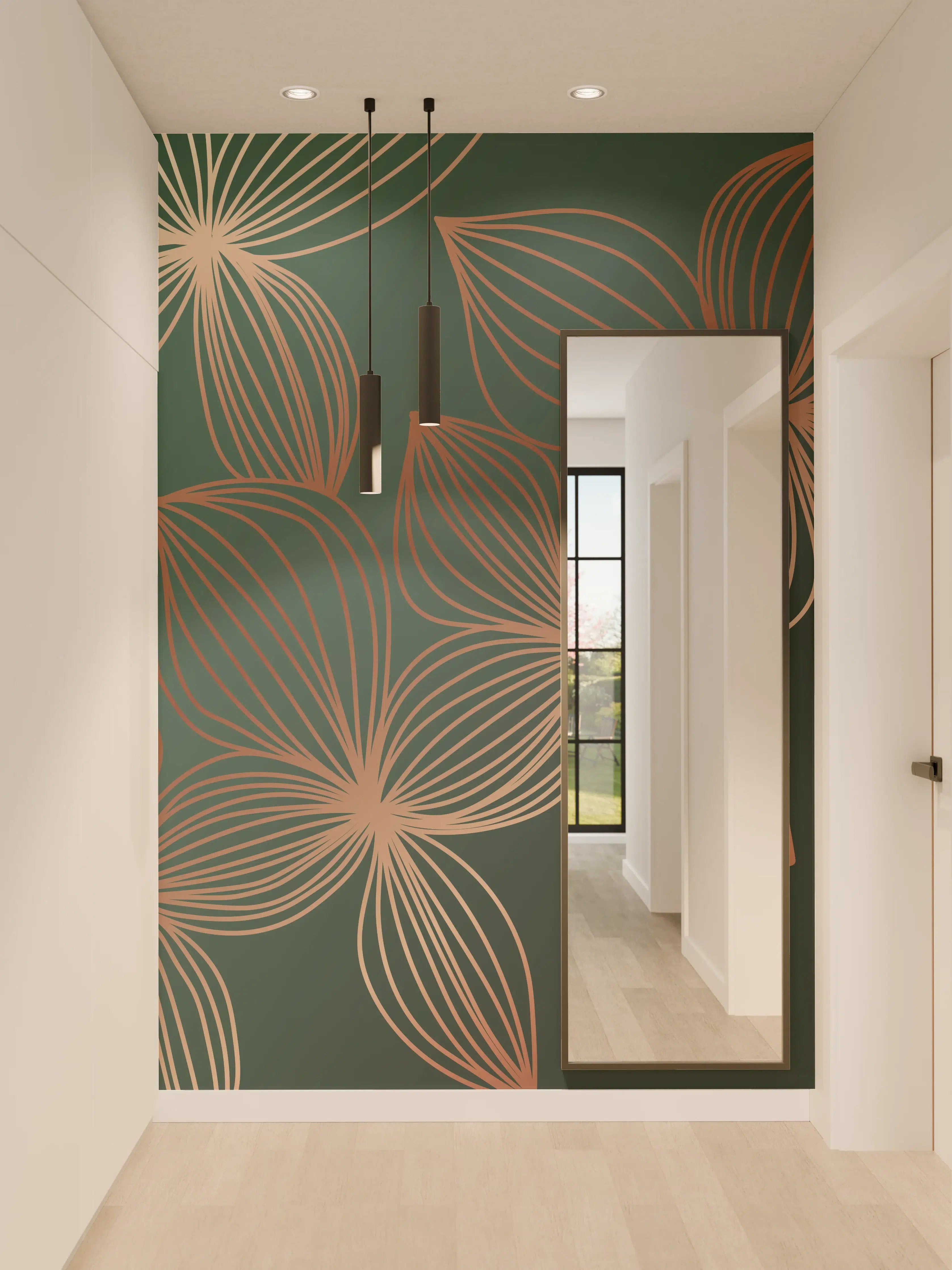 Wandverkleidung Flur - Ornamente Lineart Pflanzen Dunkel