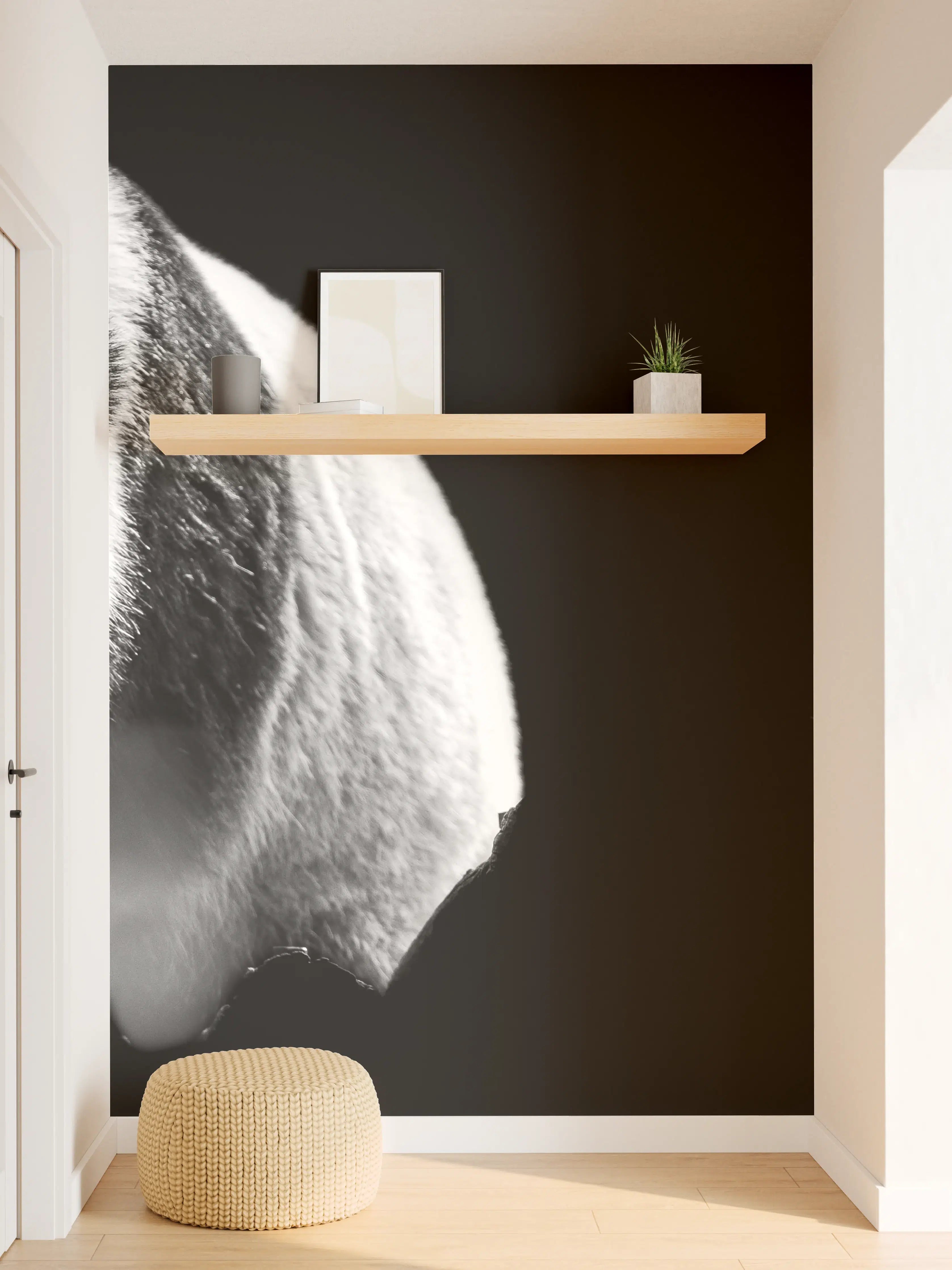 Wandverkleidung Flur - Panda mit schwarzem Hintergrund