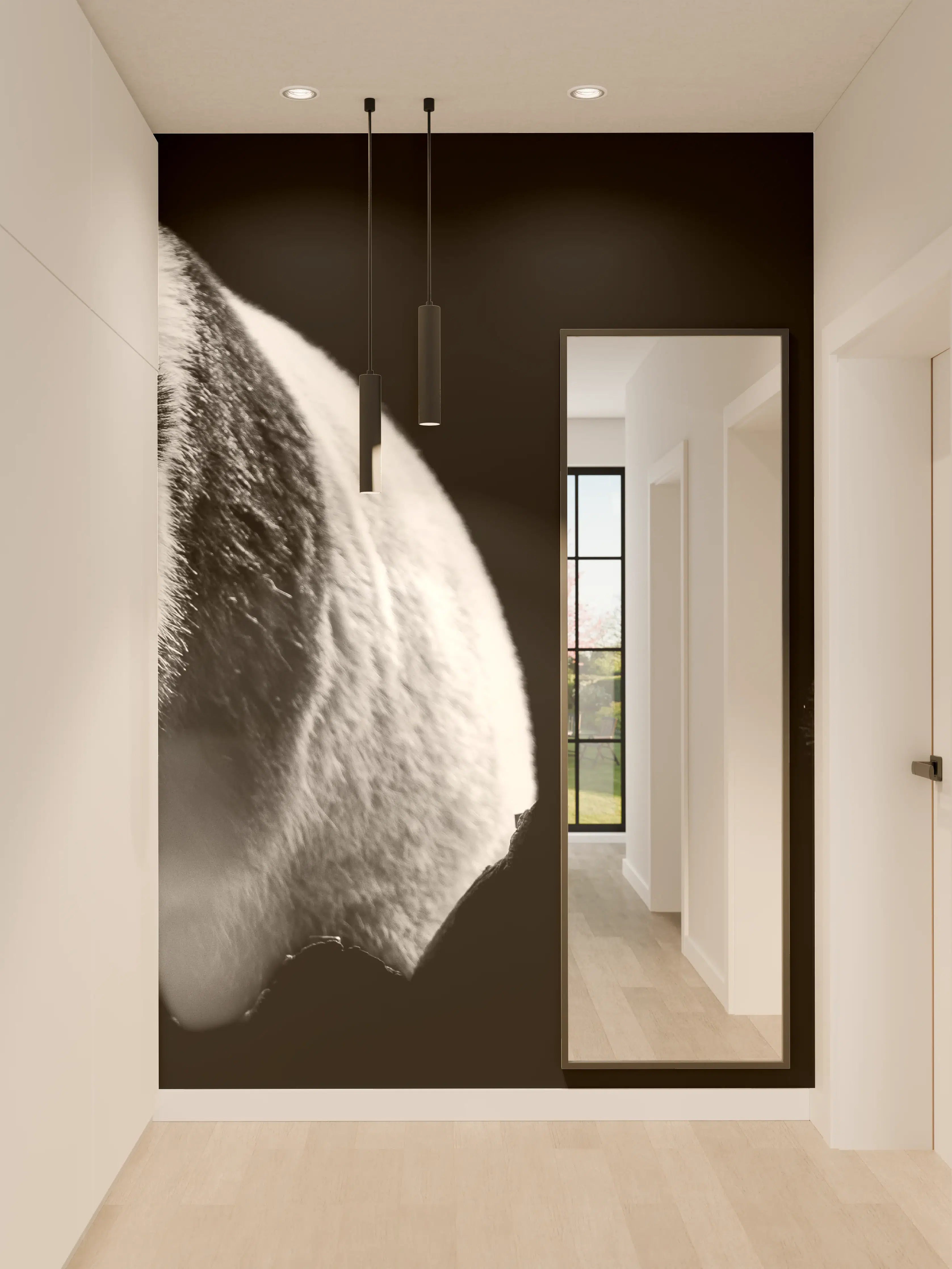 Wandverkleidung Flur - Panda mit schwarzem Hintergrund