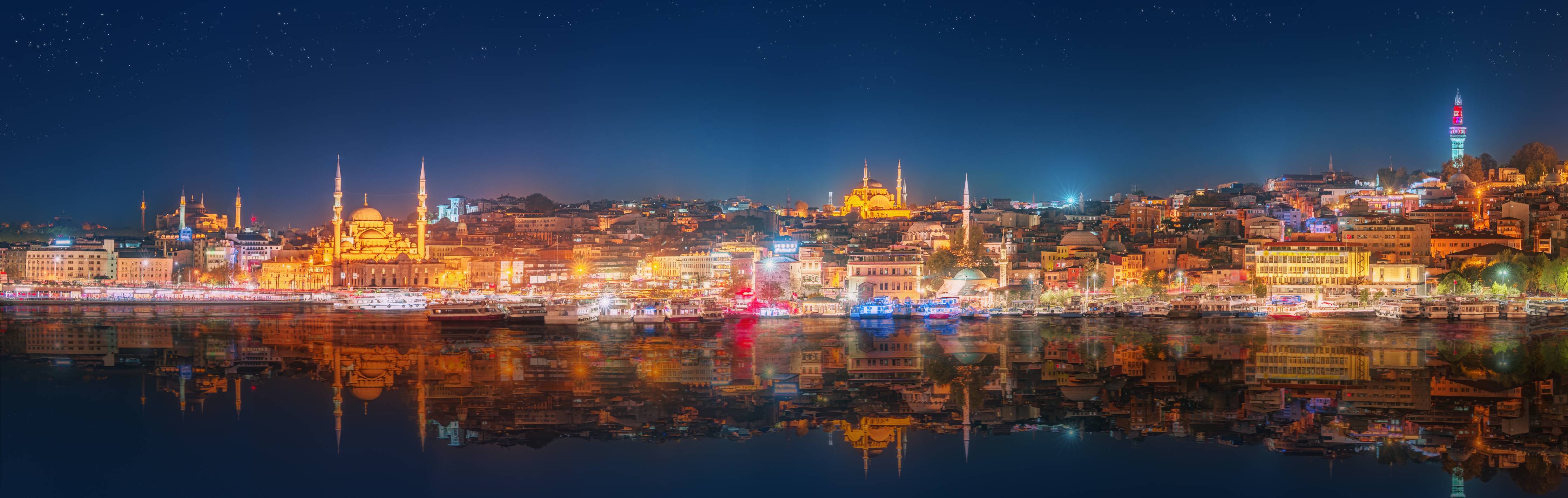 Wandverkleidung Flur-Panorama von Istanbul & Bosporus bei Nacht
