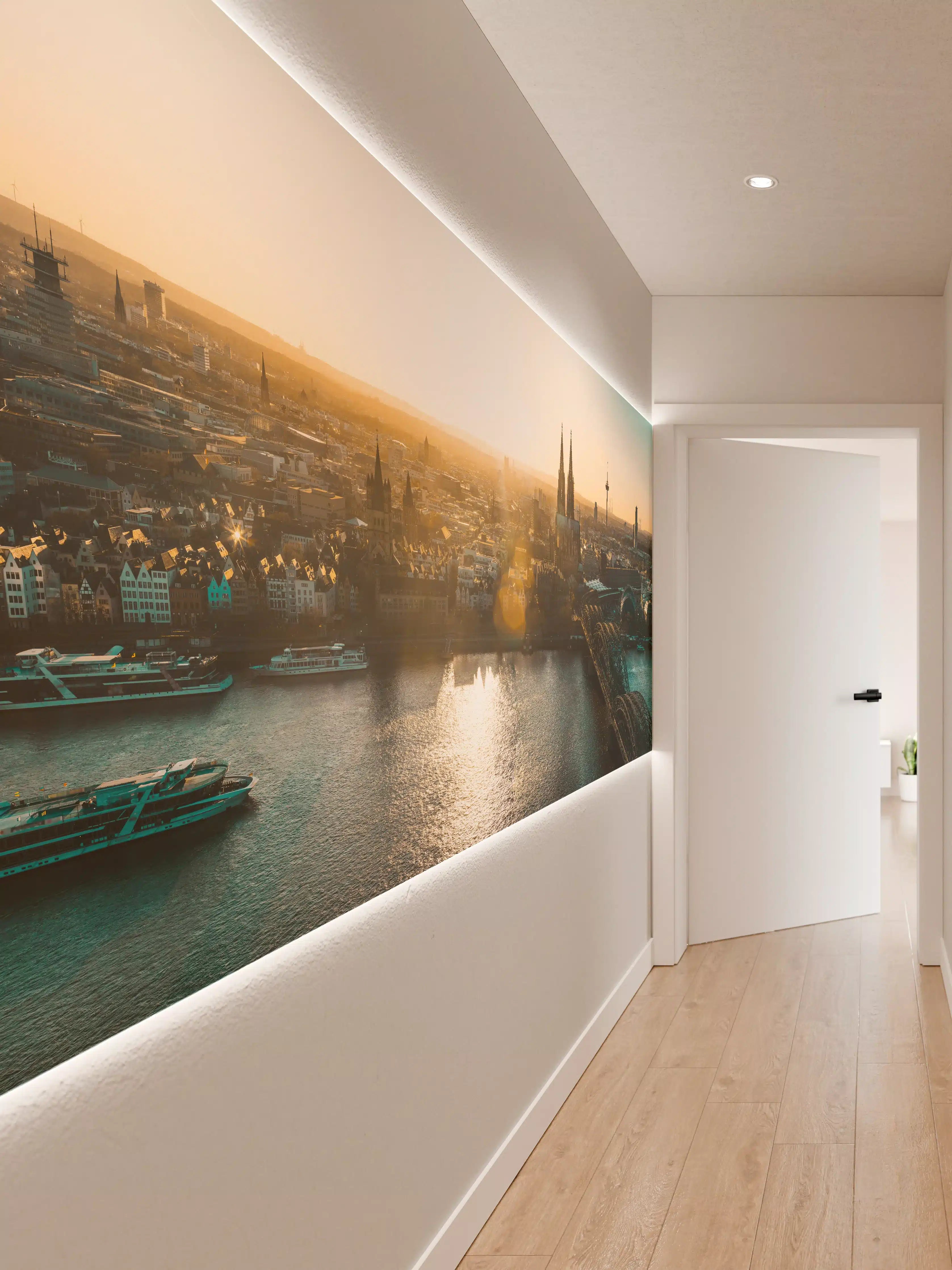 Wandverkleidung Flur - Panoramablick auf Köln bei Sonnenaufgang