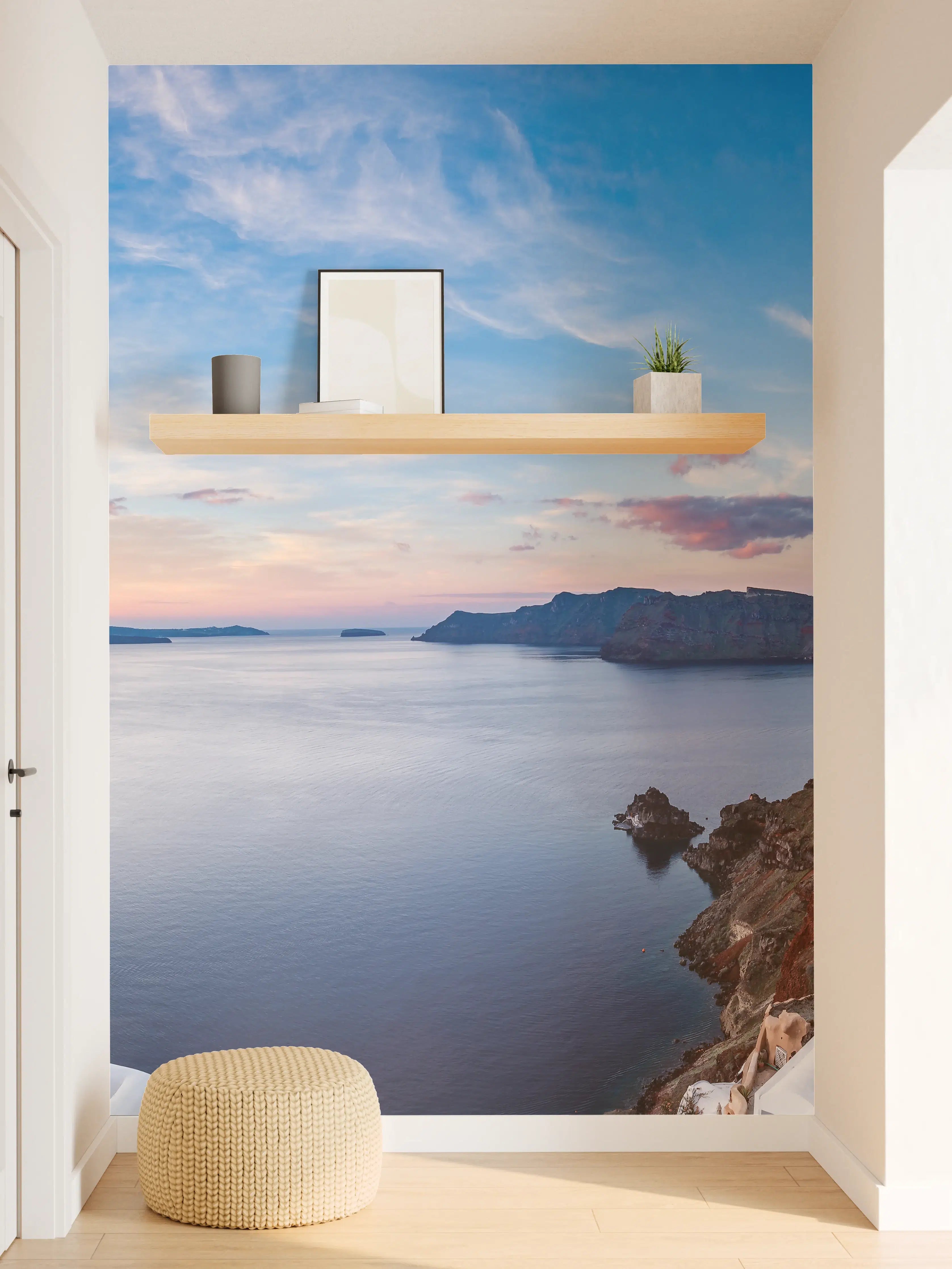 Wandverkleidung Flur - Panoramablick der Insel Santorin - Griechenland