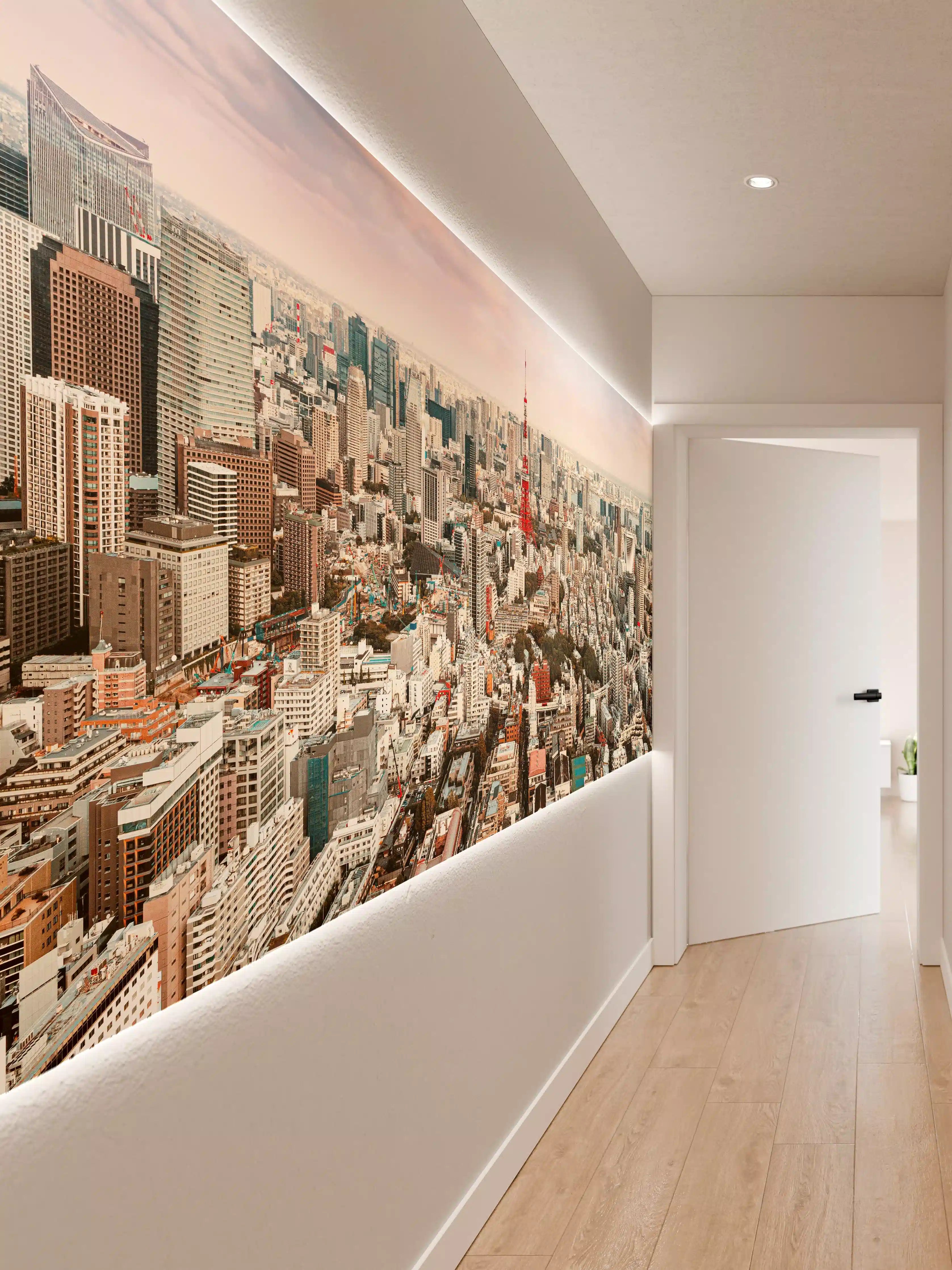 Wandverkleidung Flur - Panoramablick über Tokio mit Tokyo Tower
