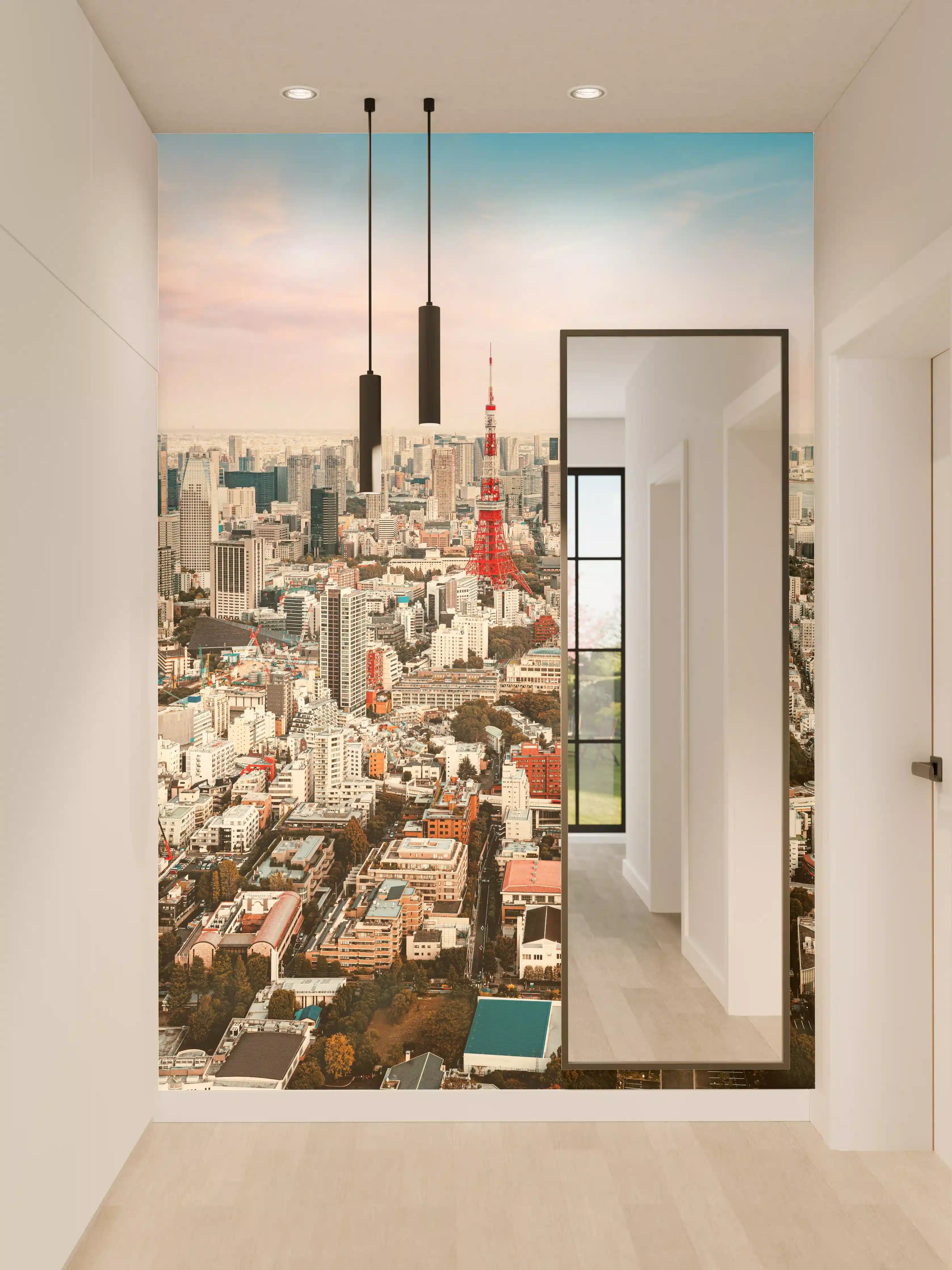 Wandverkleidung Flur - Panoramablick über Tokio mit Tokyo Tower