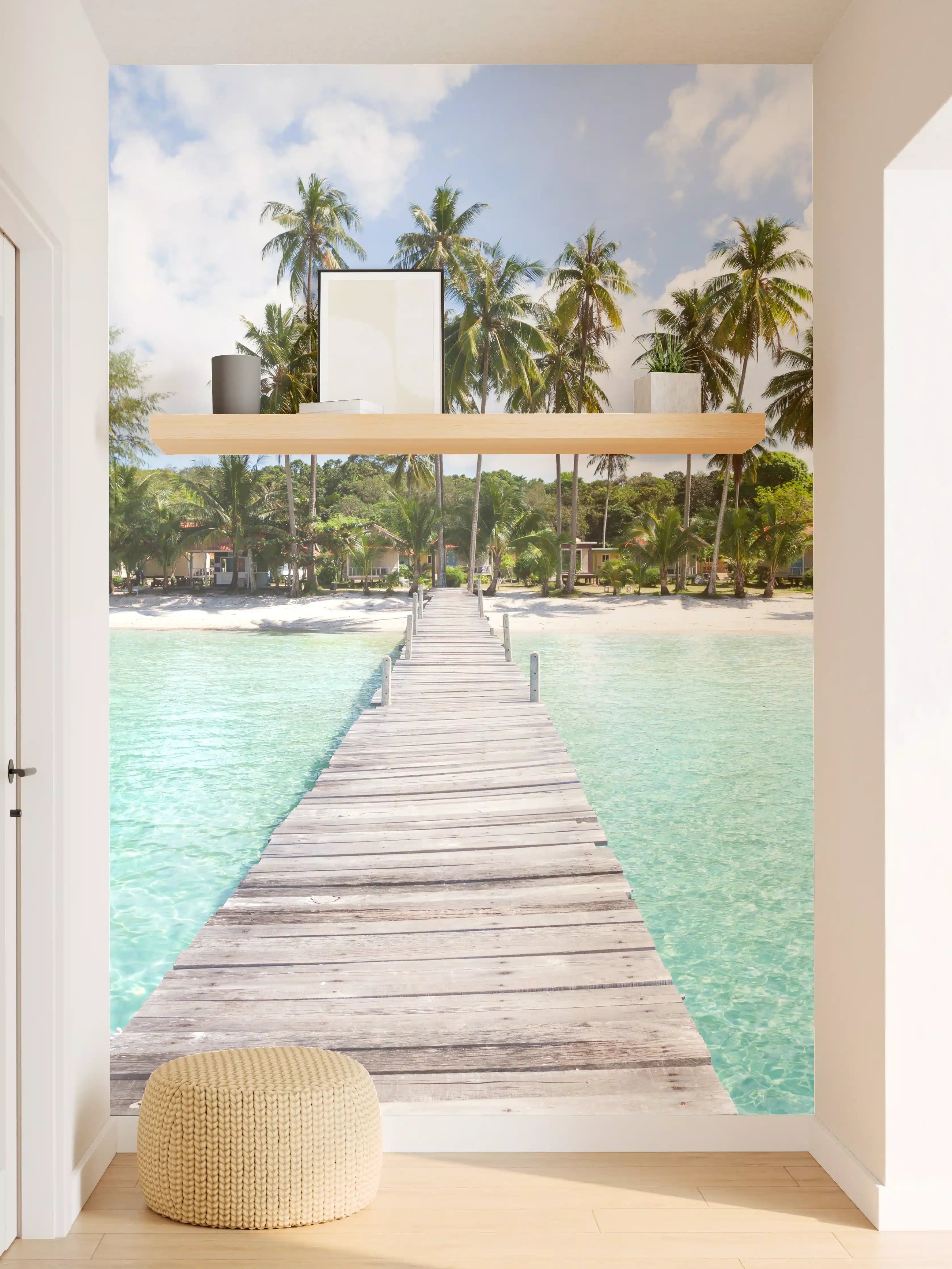 Wandverkleidung Flur - Paradiesische Strandkulisse mit Steg