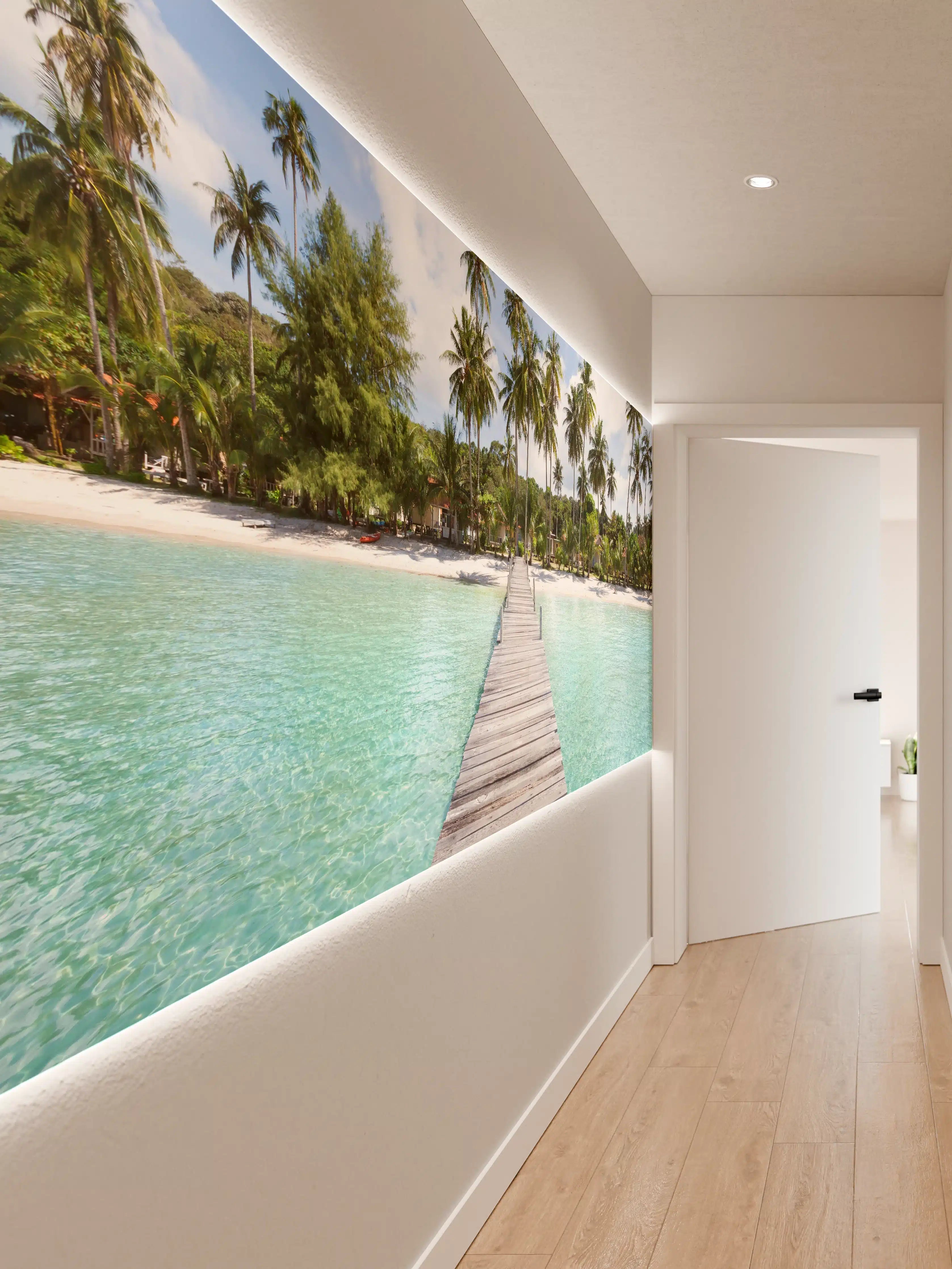 Wandverkleidung Flur - Paradiesische Strandkulisse mit Steg
