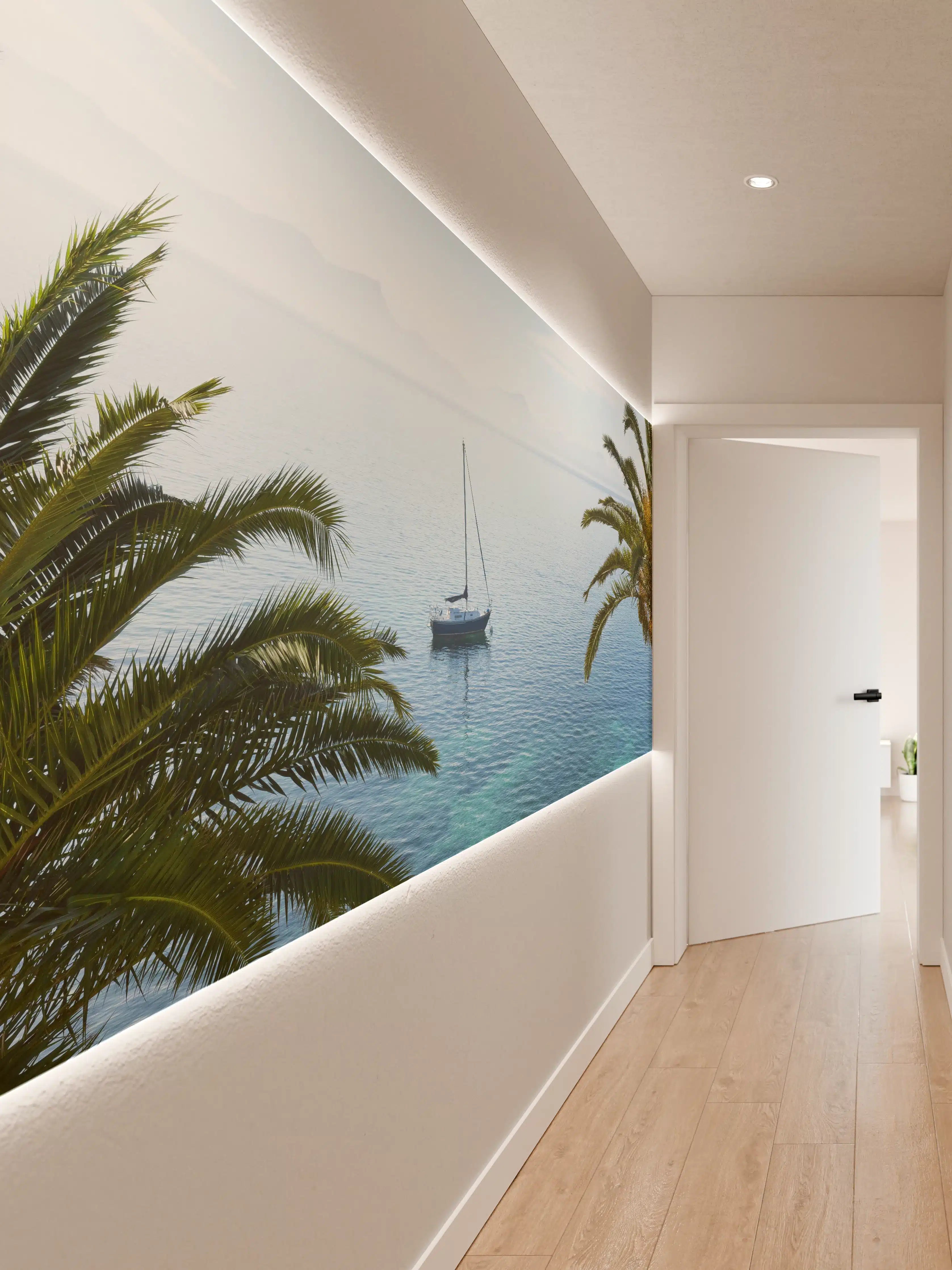Wandverkleidung Flur - Paradiesische Yacht vor Palmen