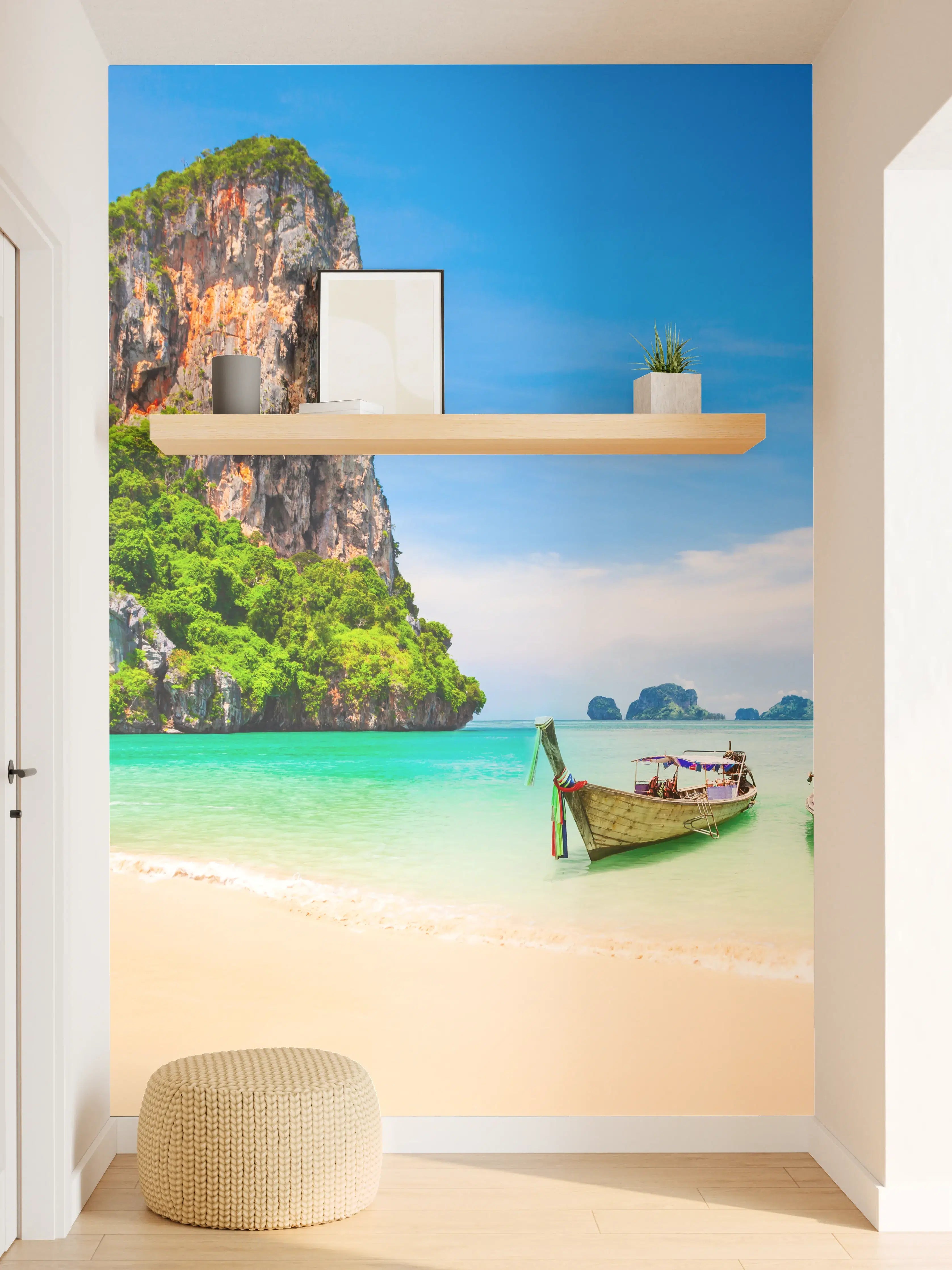 Wandverkleidung Flur - Paradiesischer Strand mit Booten