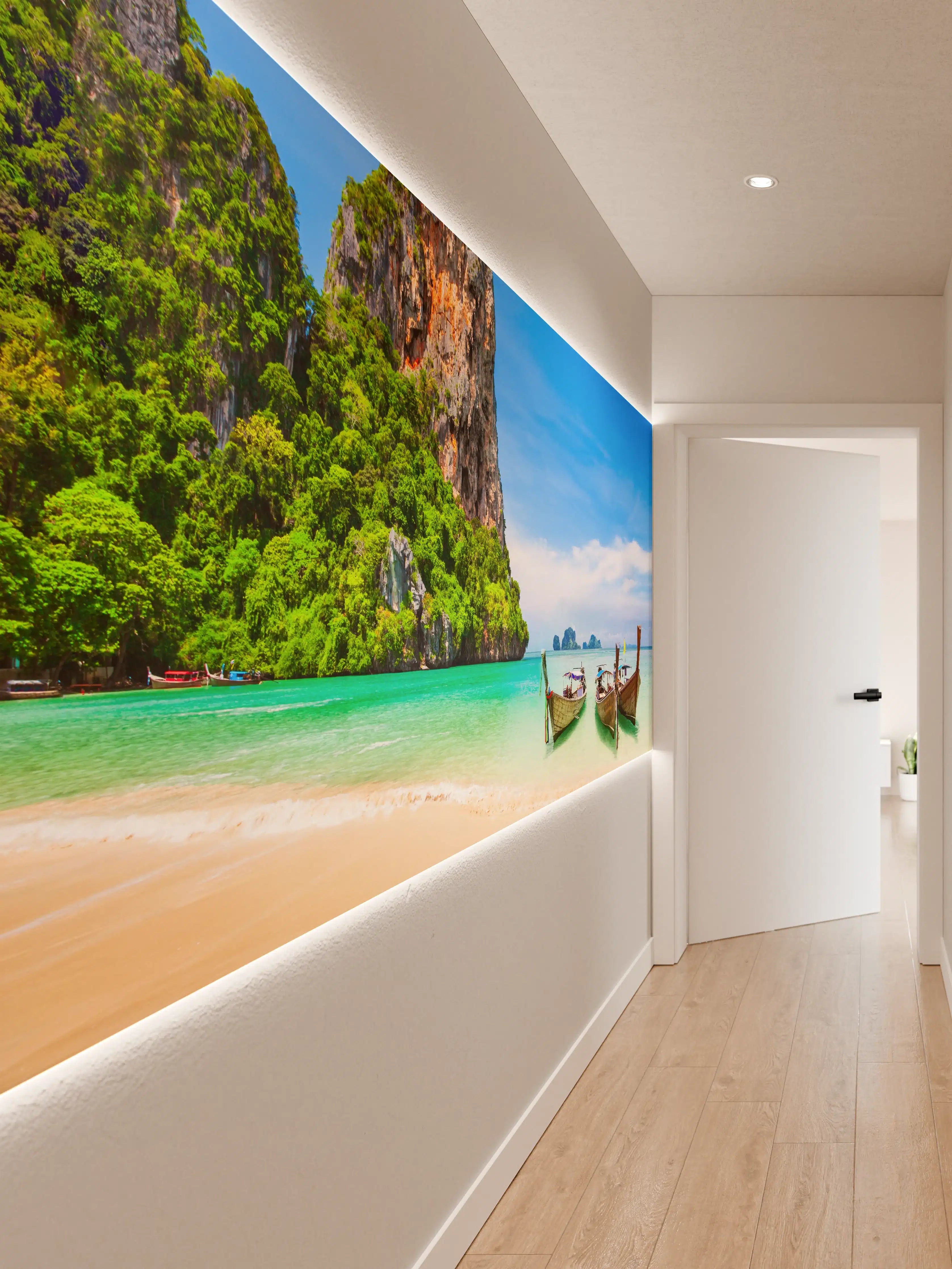 Wandverkleidung Flur - Paradiesischer Strand mit Booten
