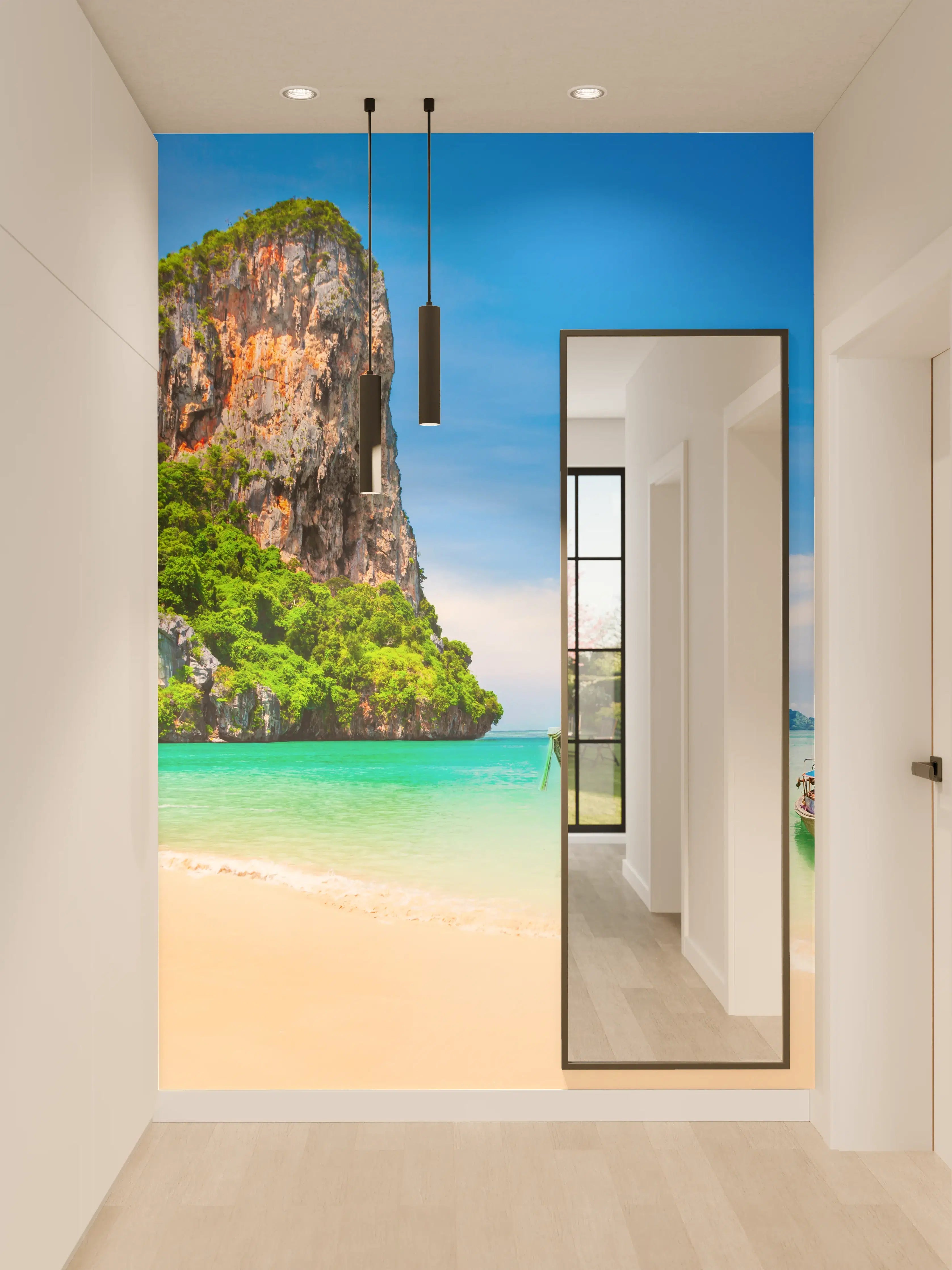 Wandverkleidung Flur - Paradiesischer Strand mit Booten