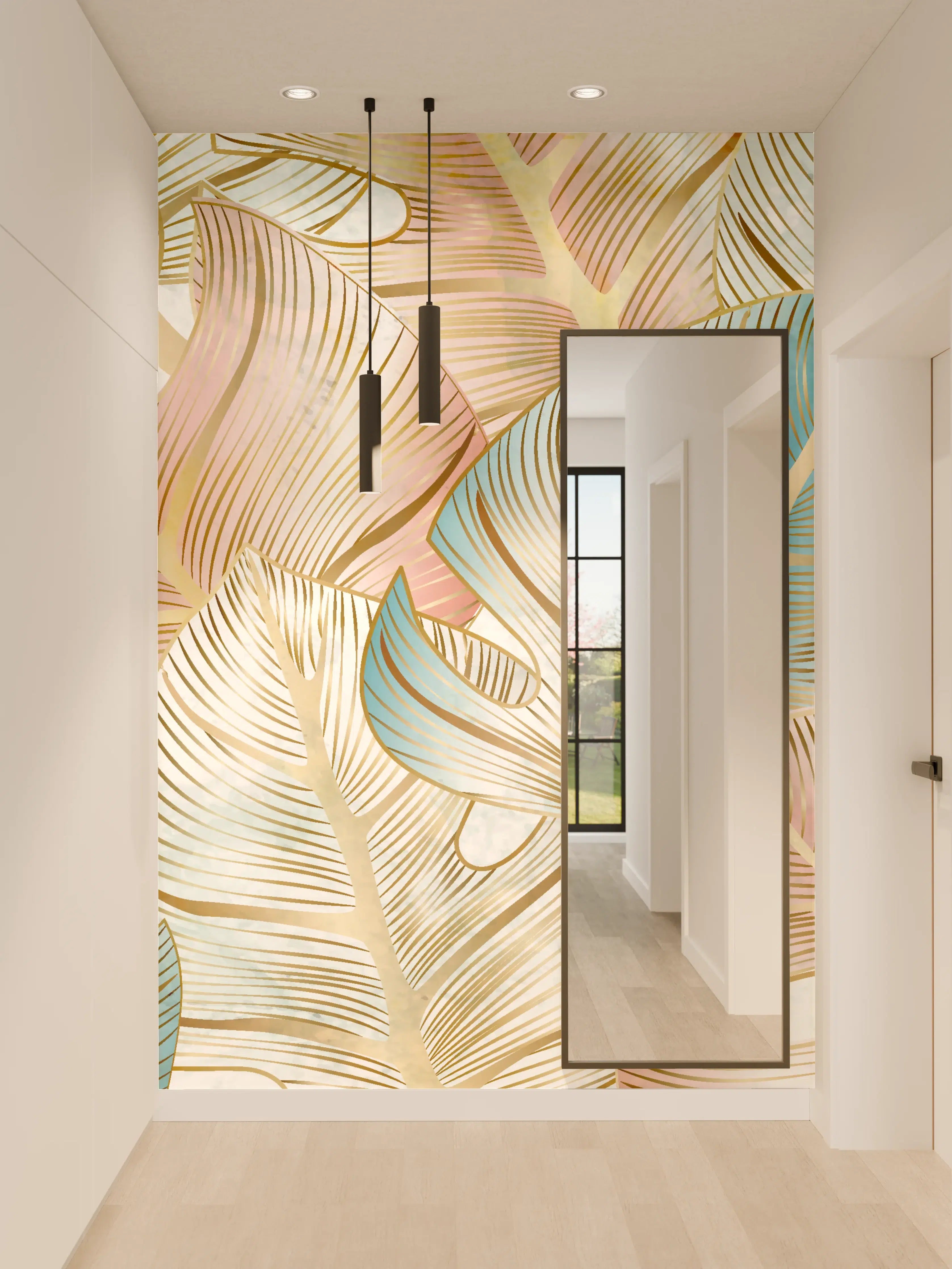 Wandverkleidung Flur - Pastellfarbenes Blattmuster Design