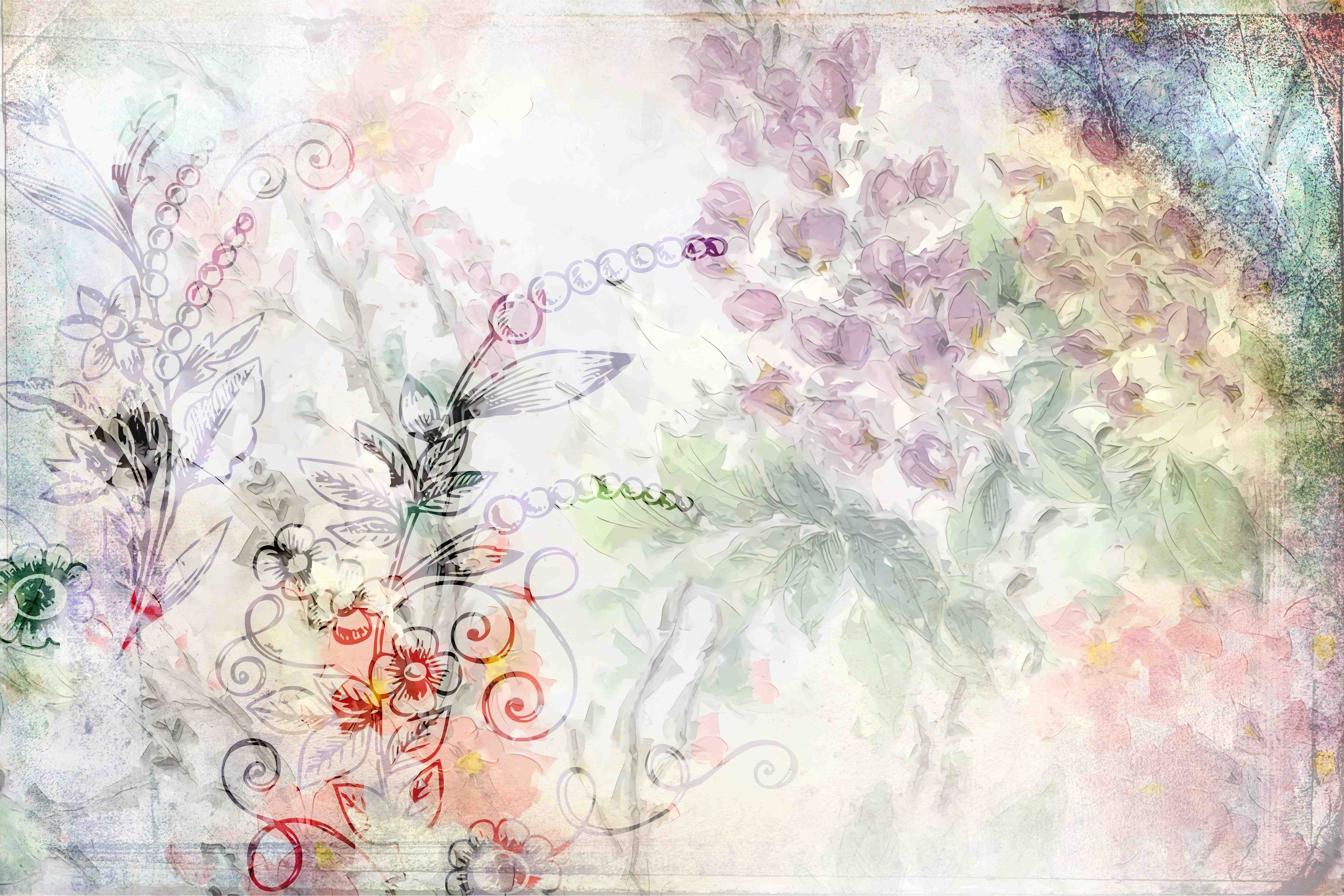 Wandverkleidung Flur-Pastellfarbenes Blumen- und Natur-Motiv