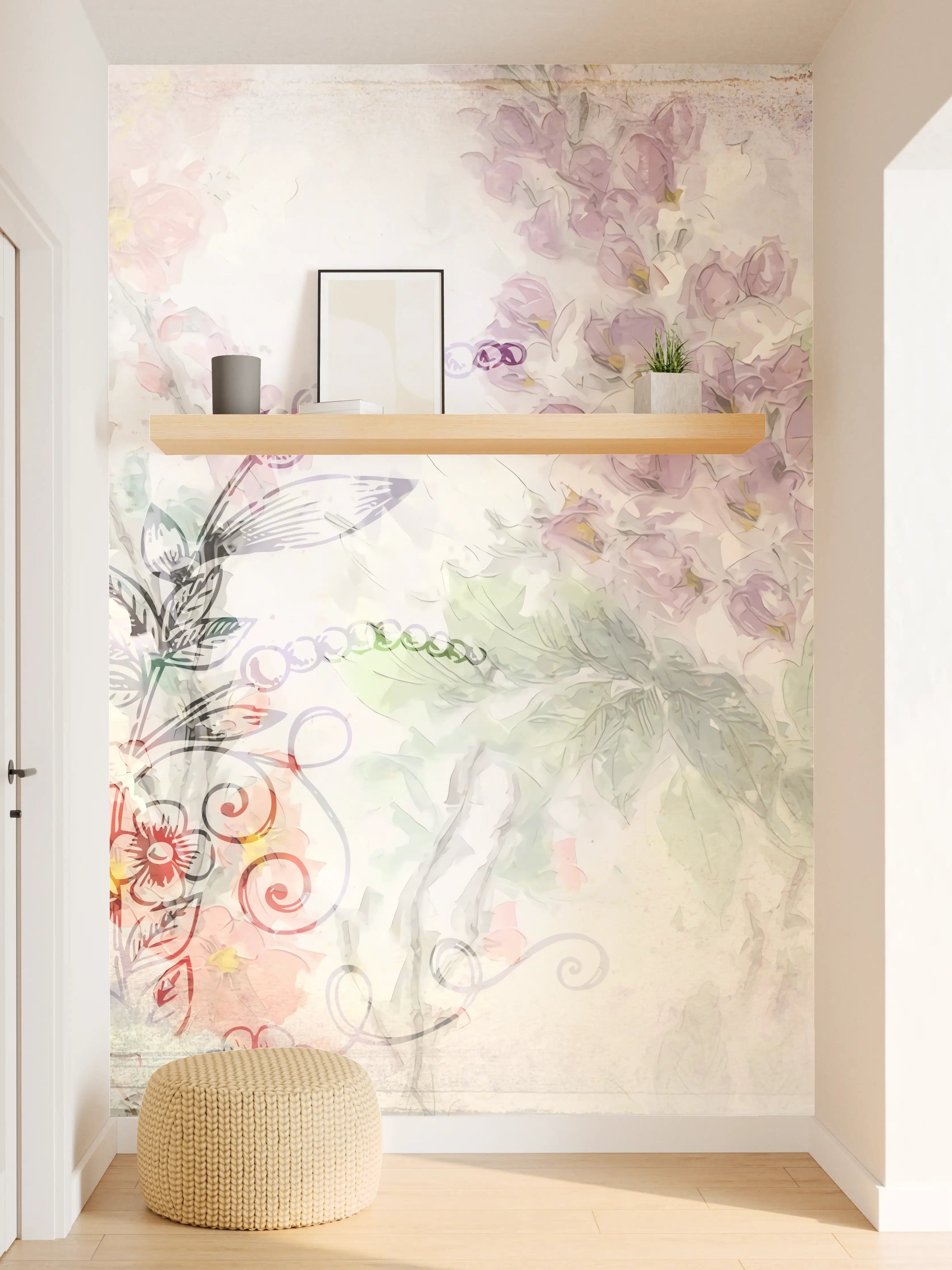 Wandverkleidung Flur - Pastellfarbenes Blumen- und Natur-Motiv