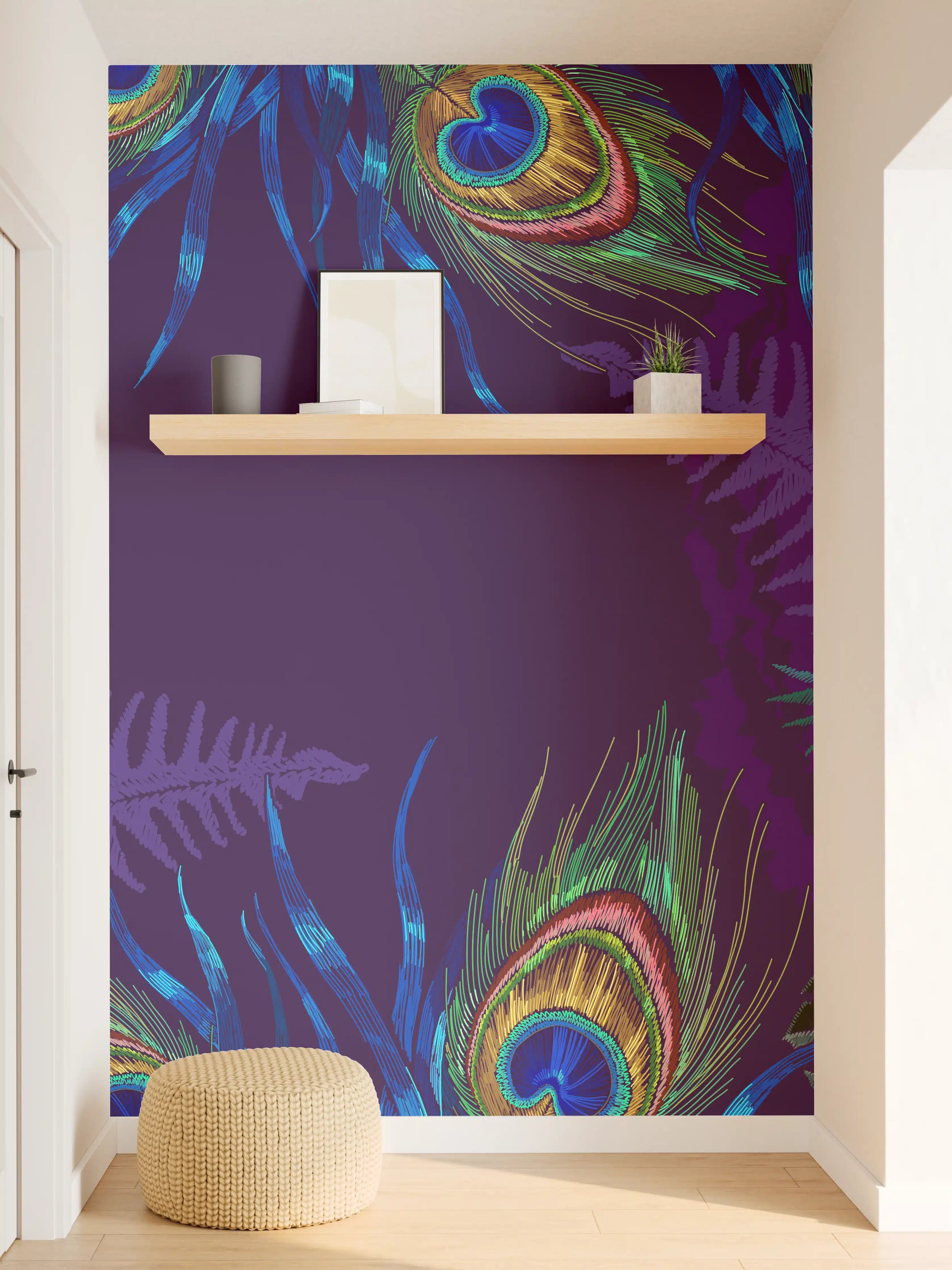Wandverkleidung Flur - Pfau - Stickmuster