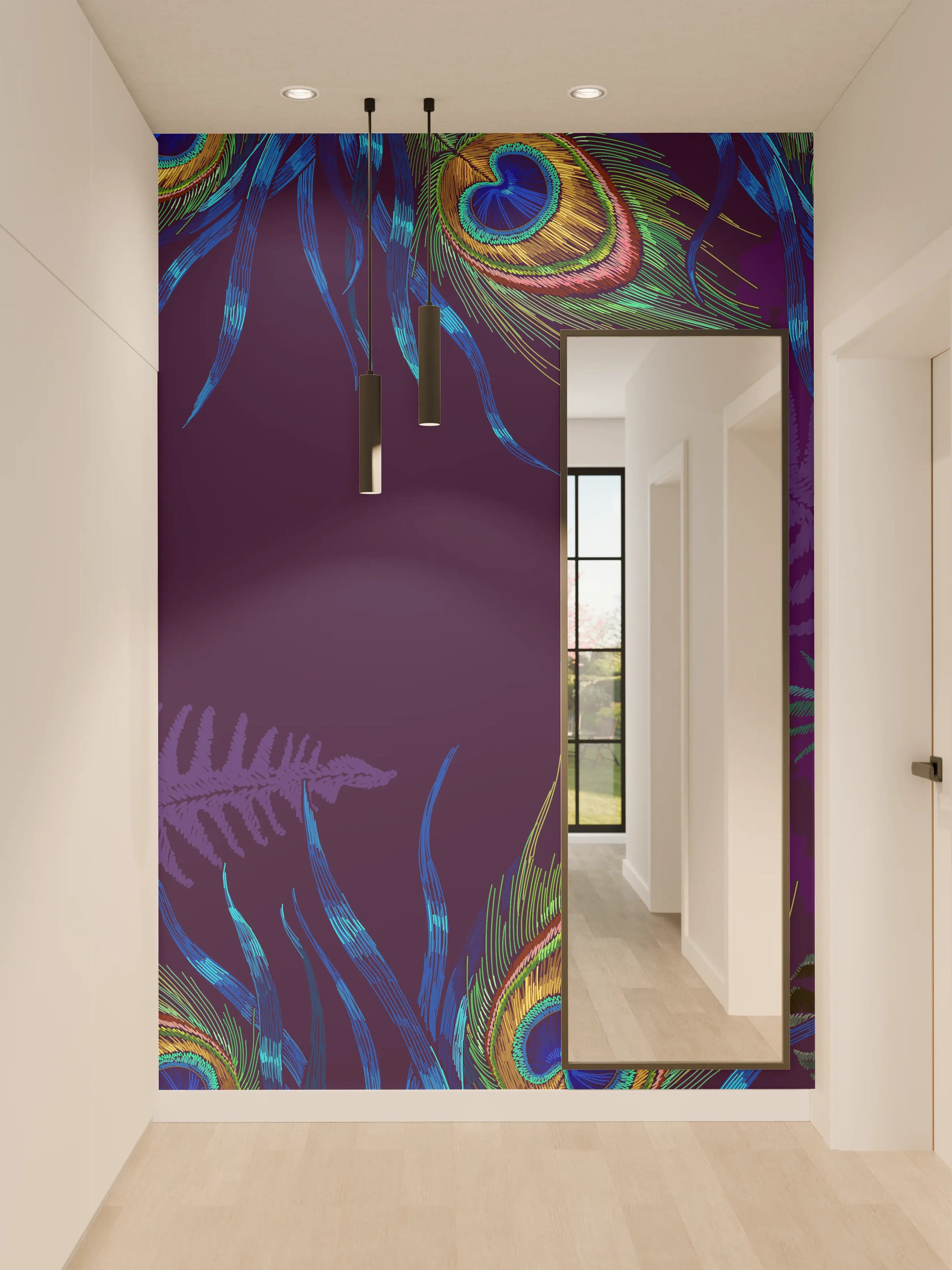 Wandverkleidung Flur - Pfau - Stickmuster