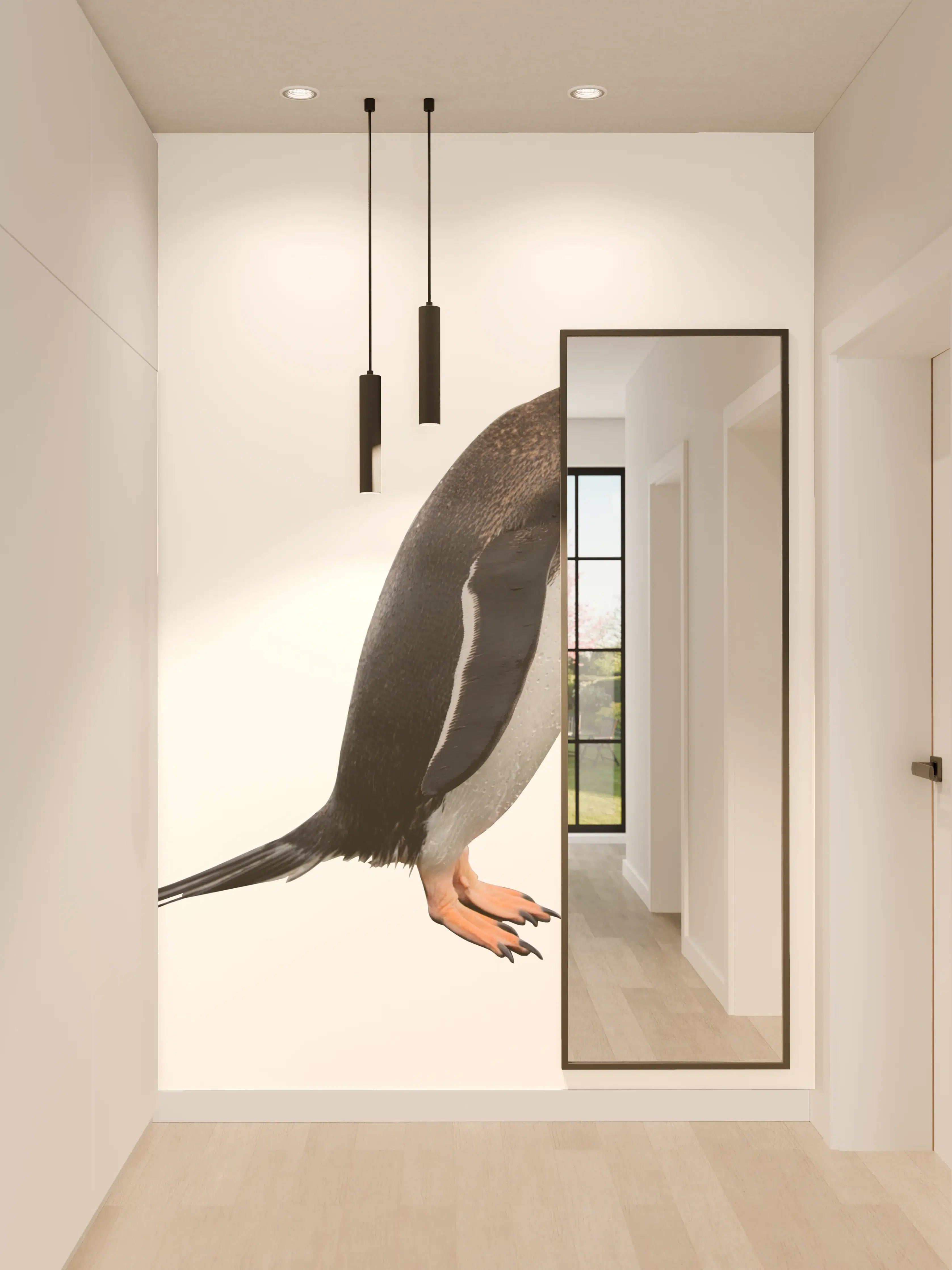 Wandverkleidung Flur - Pinguine auf weißem Hintergrund