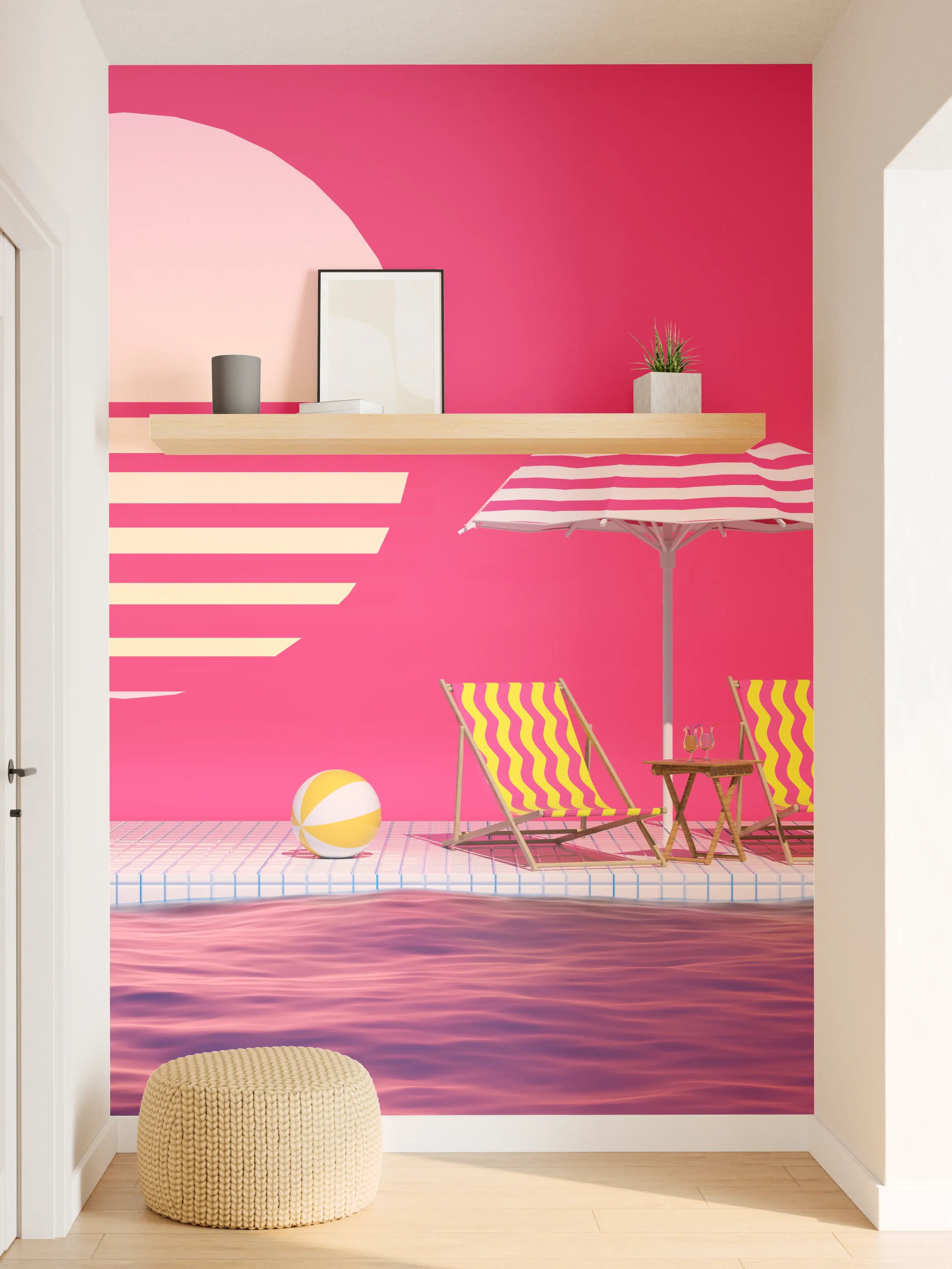 Wandverkleidung Flur - Poolparty mit Tropendeko Rosa