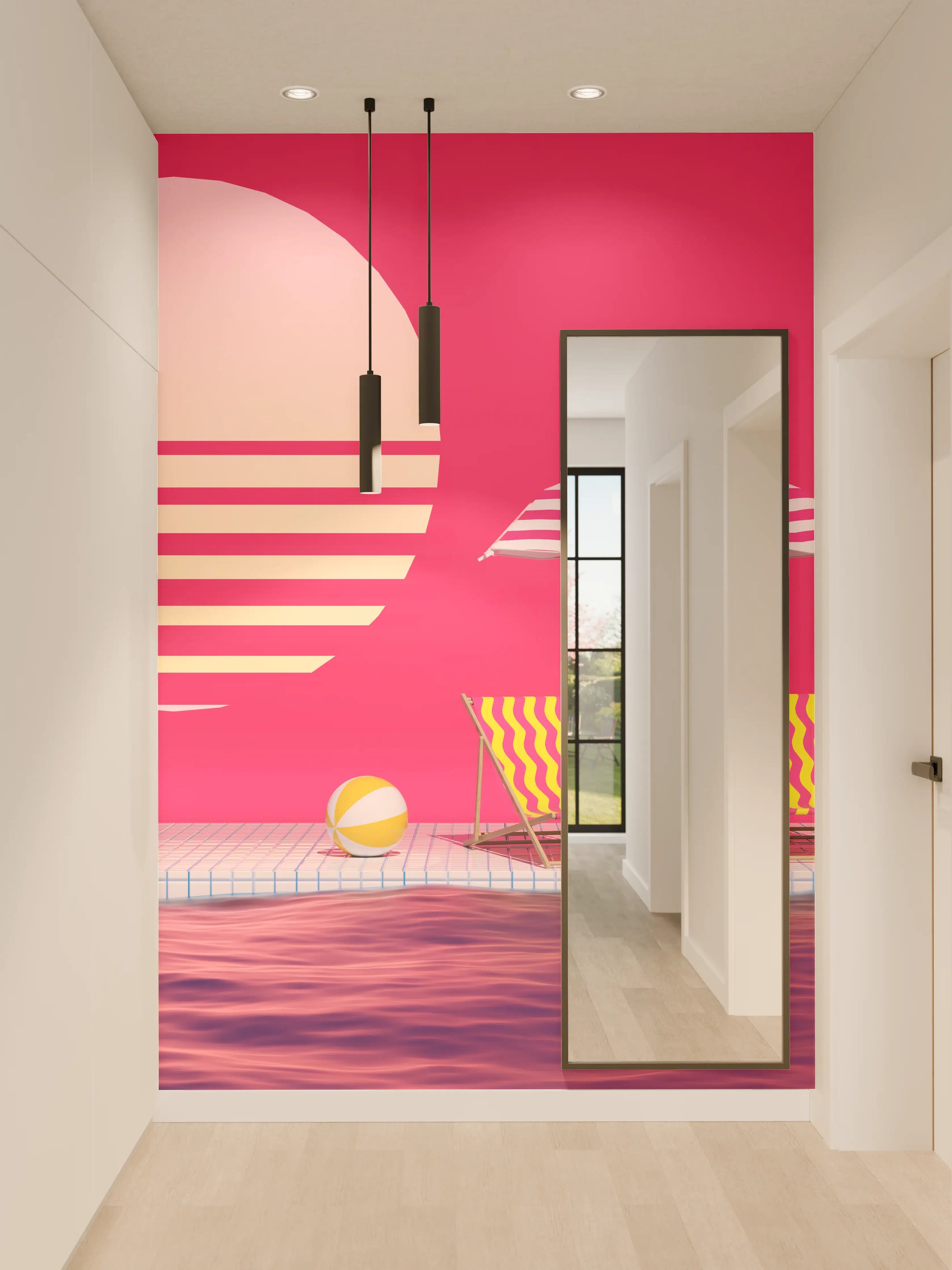 Wandverkleidung Flur - Poolparty mit Tropendeko Rosa