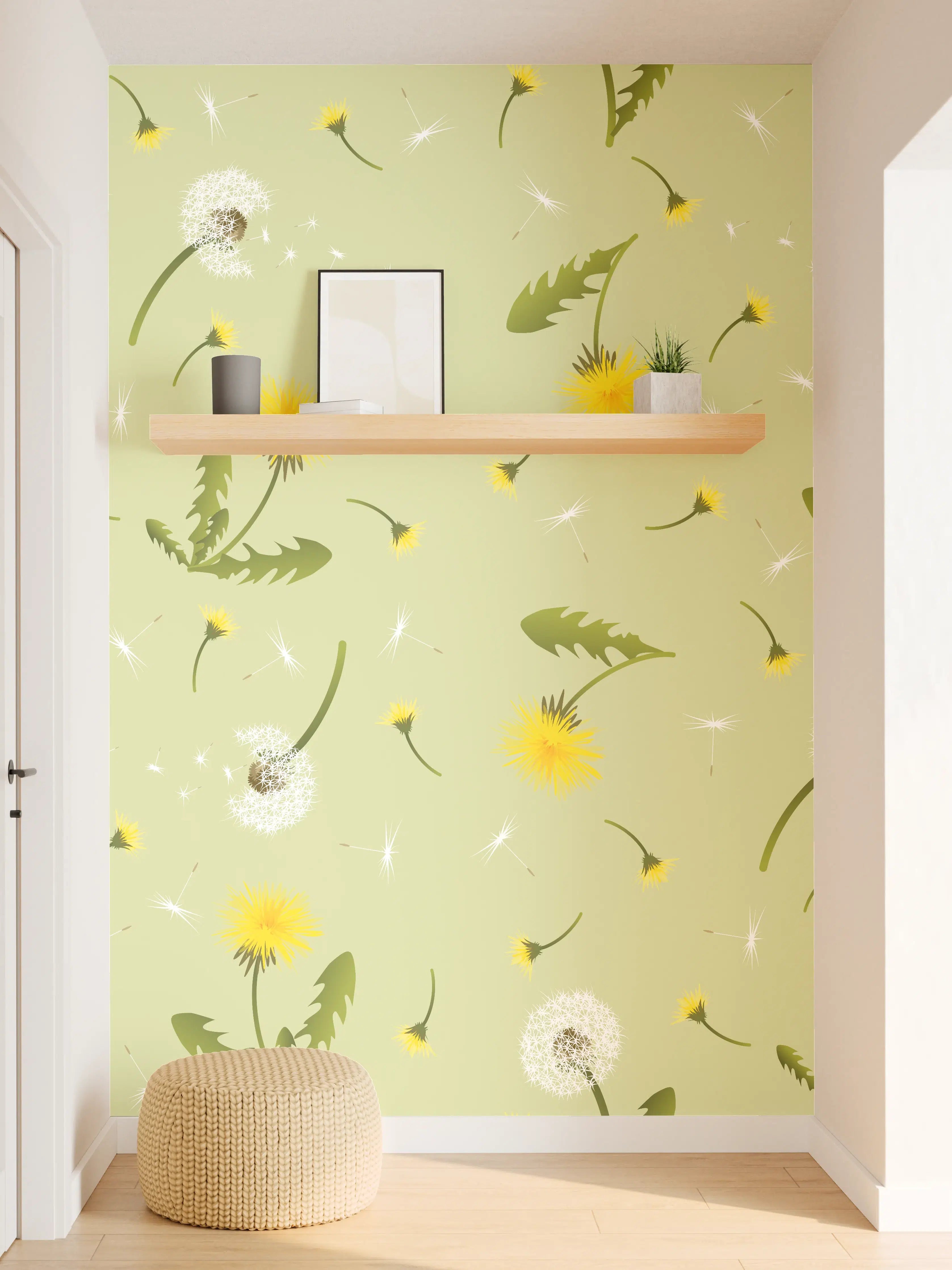 Wandverkleidung Flur - Pusteblumen Grün-Gelb Muster
