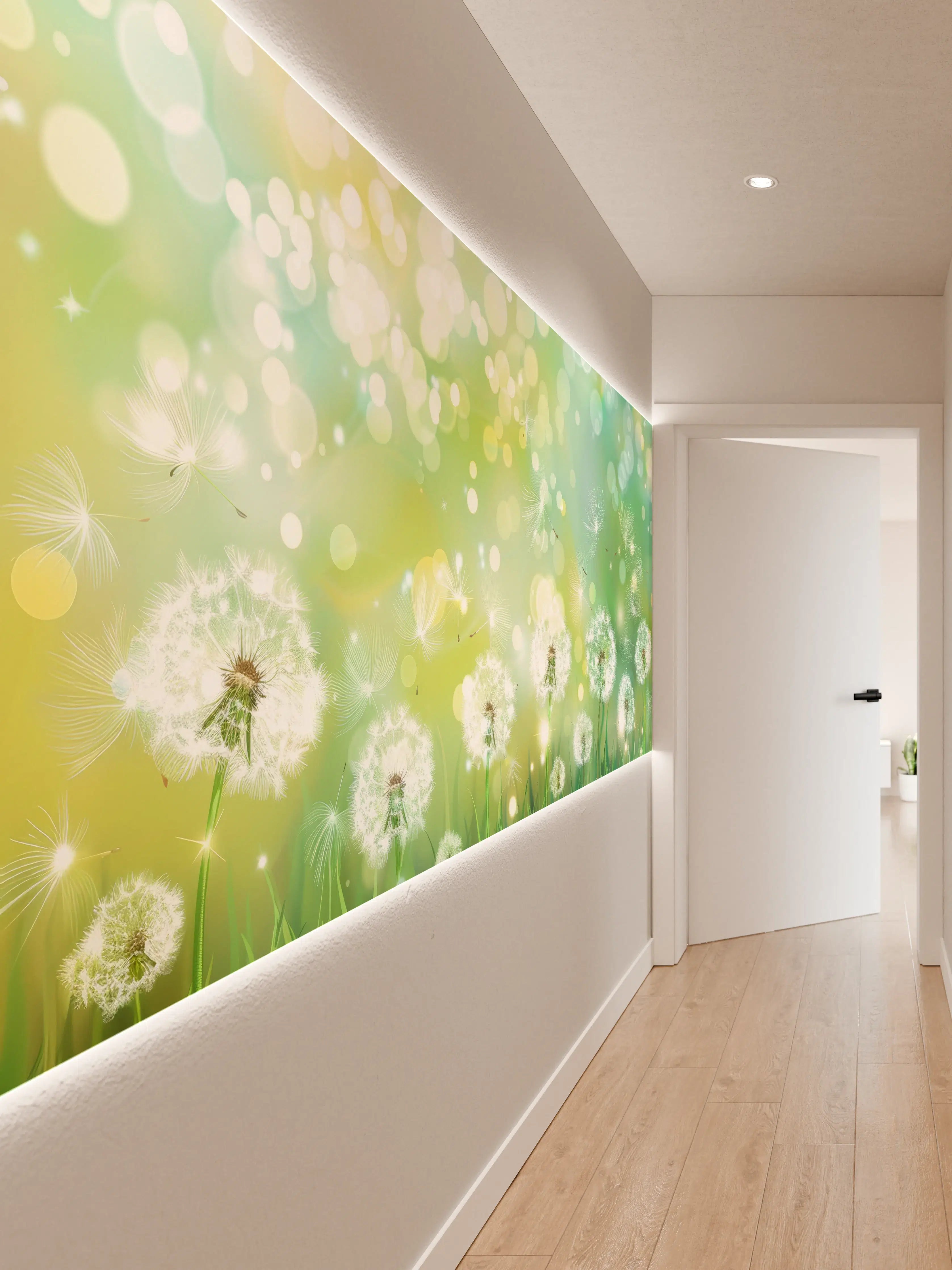 Wandverkleidung Flur - Pusteblumen im Frühlingsgrün