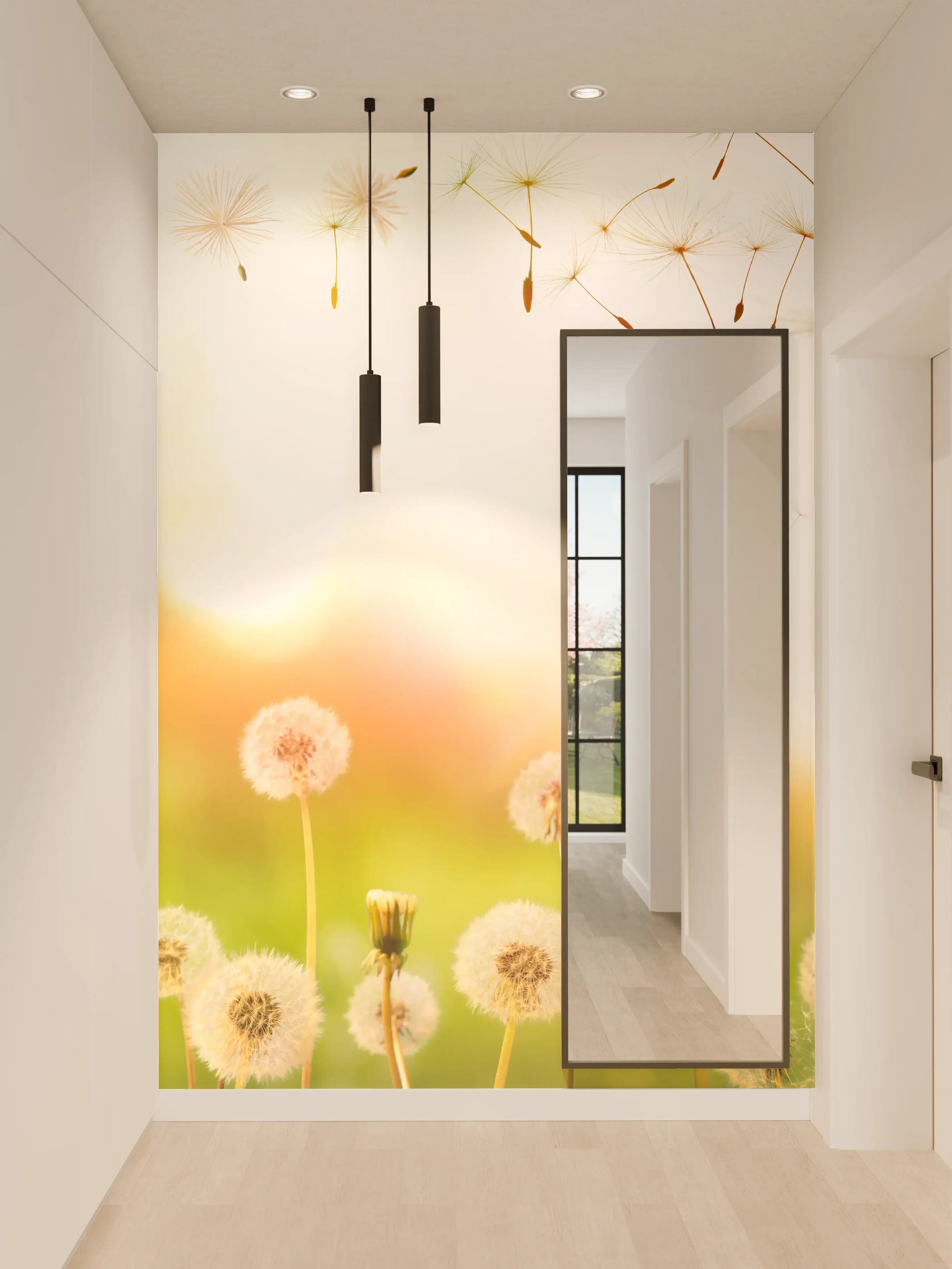 Wandverkleidung Flur - Pusteblumen im goldenen Licht