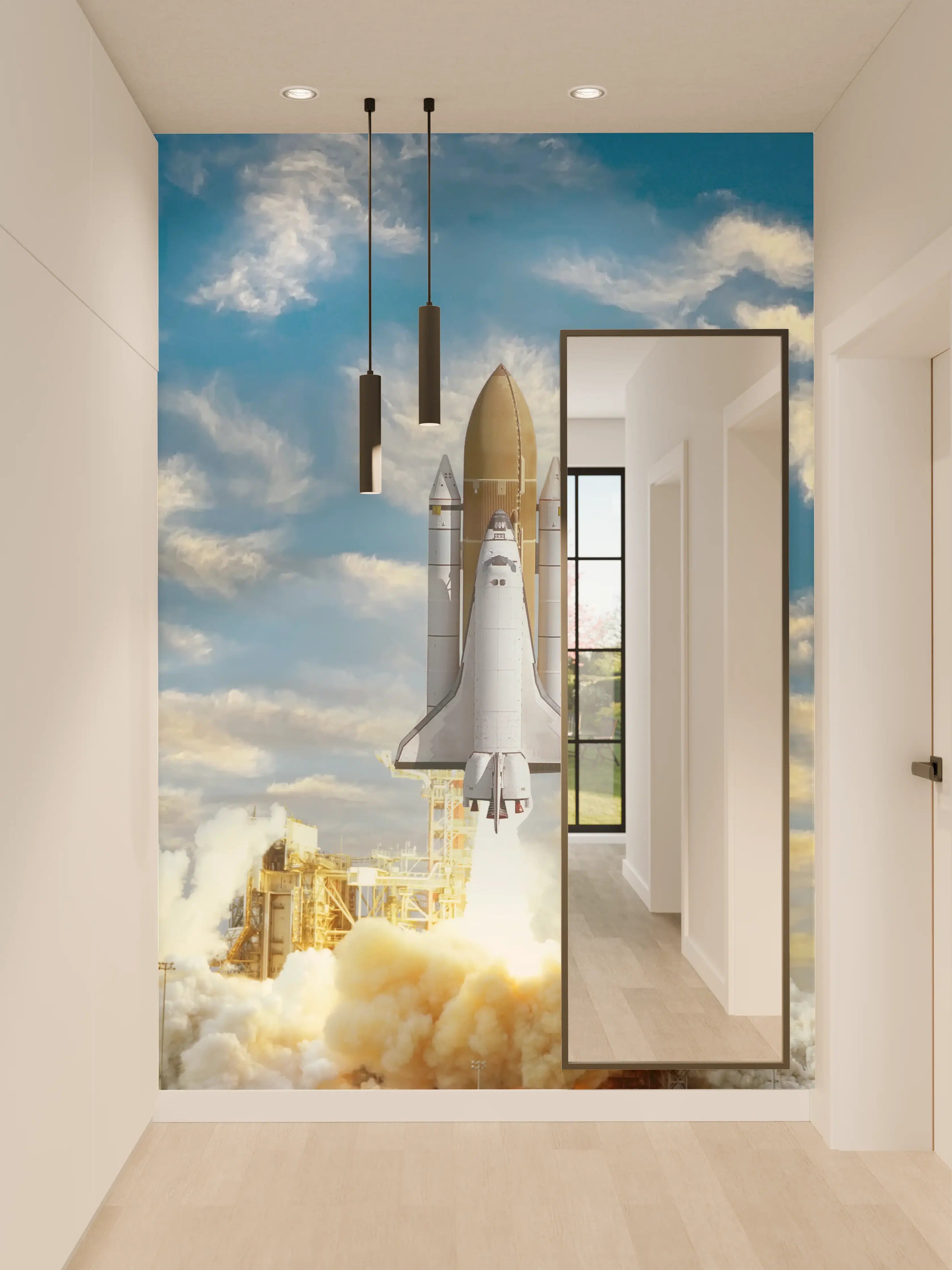 Wandverkleidung Flur - Rakete startet ins All