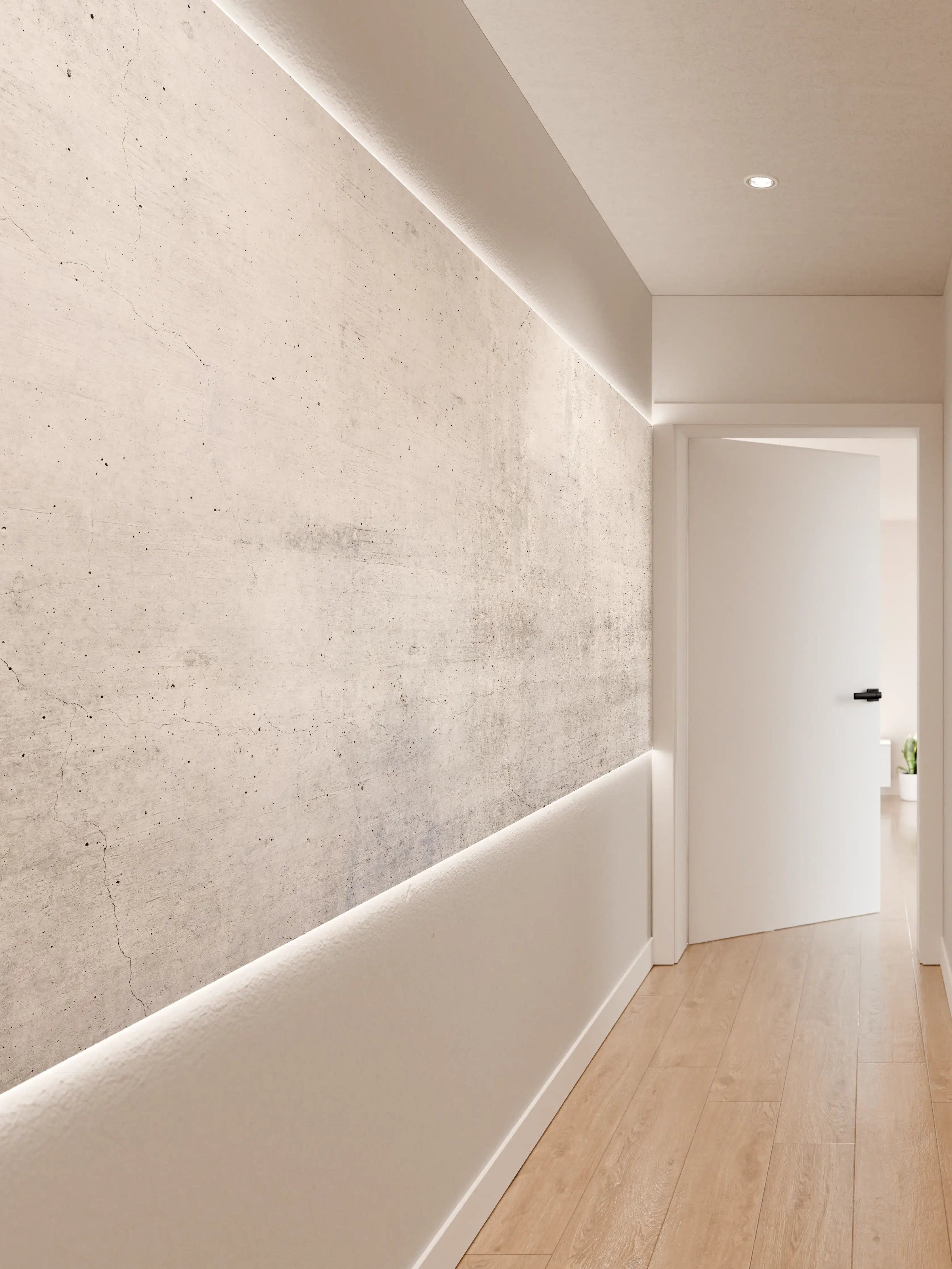 Wandverkleidung Flur - Rauer weißer Beton