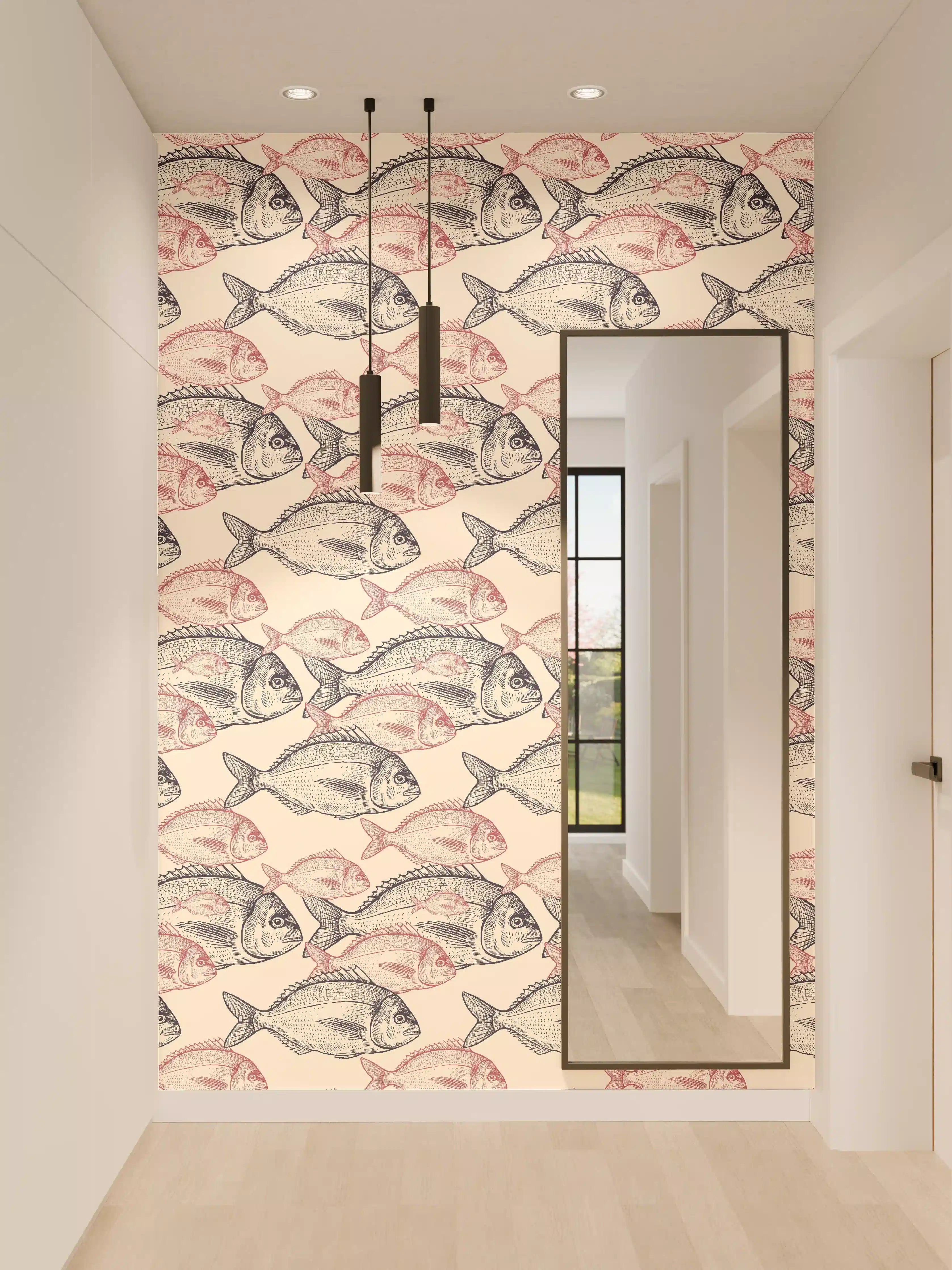 Wandverkleidung Flur - Realistisches Fischmuster Rosa-Grau