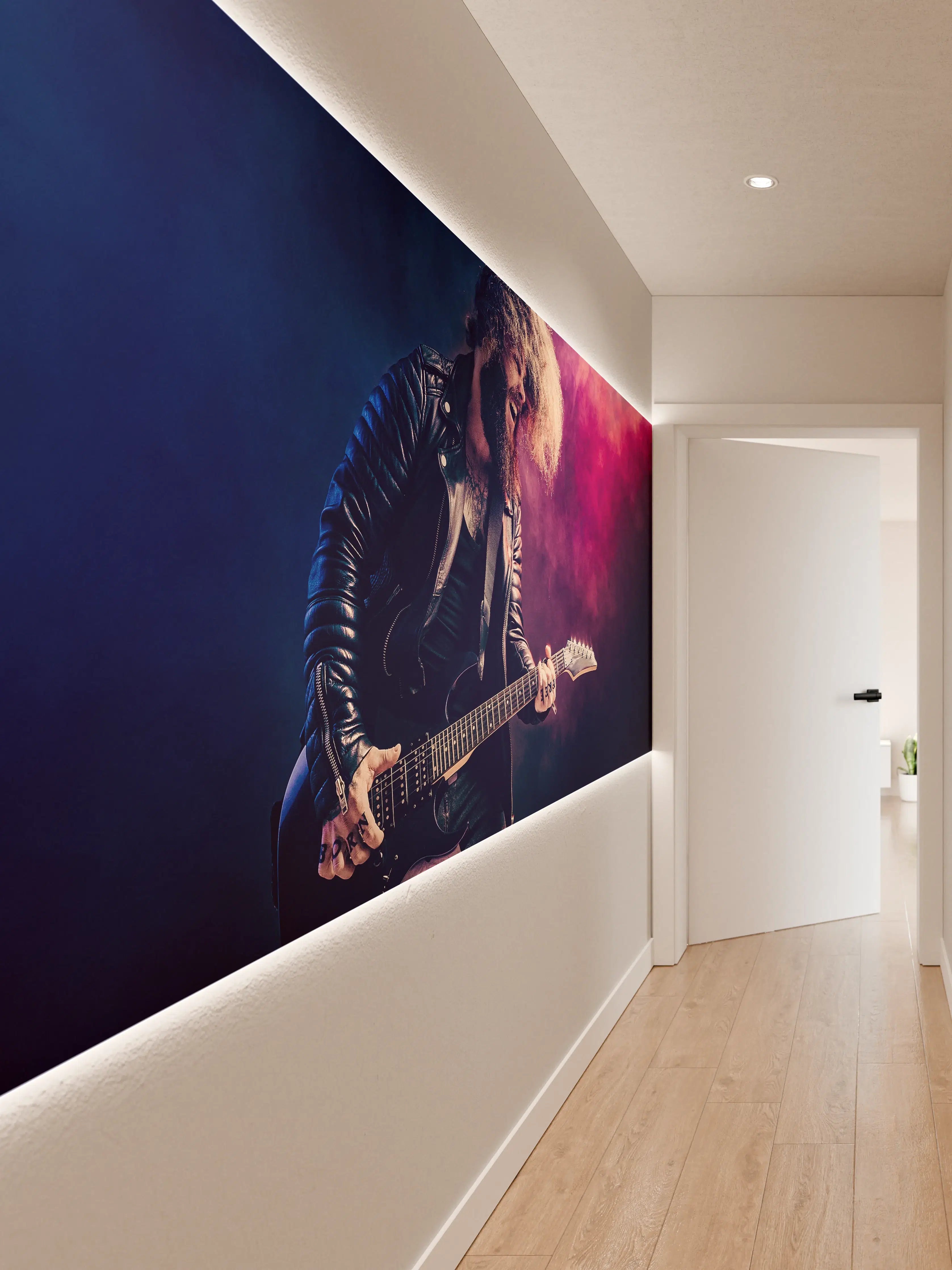 Wandverkleidung Flur - Rock Musiker mit E-Gitarre bei Auftritt