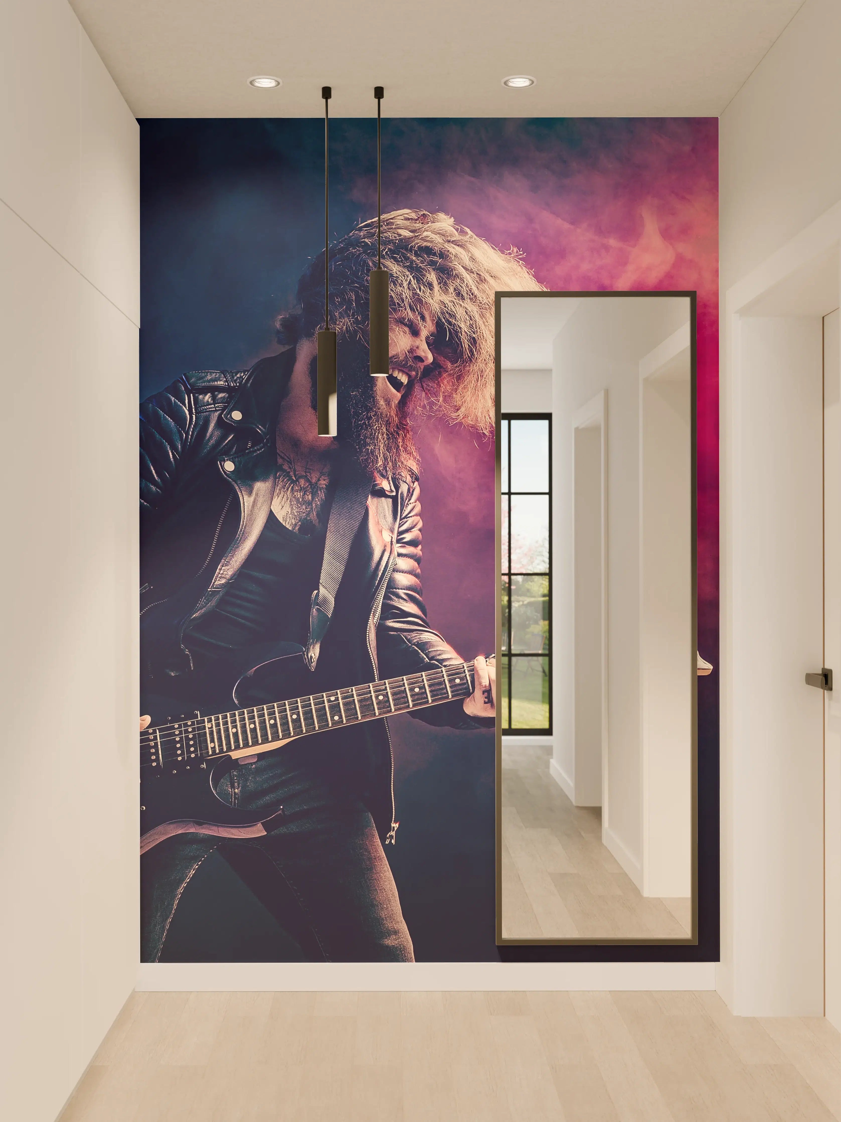 Wandverkleidung Flur - Rock Musiker mit E-Gitarre bei Auftritt