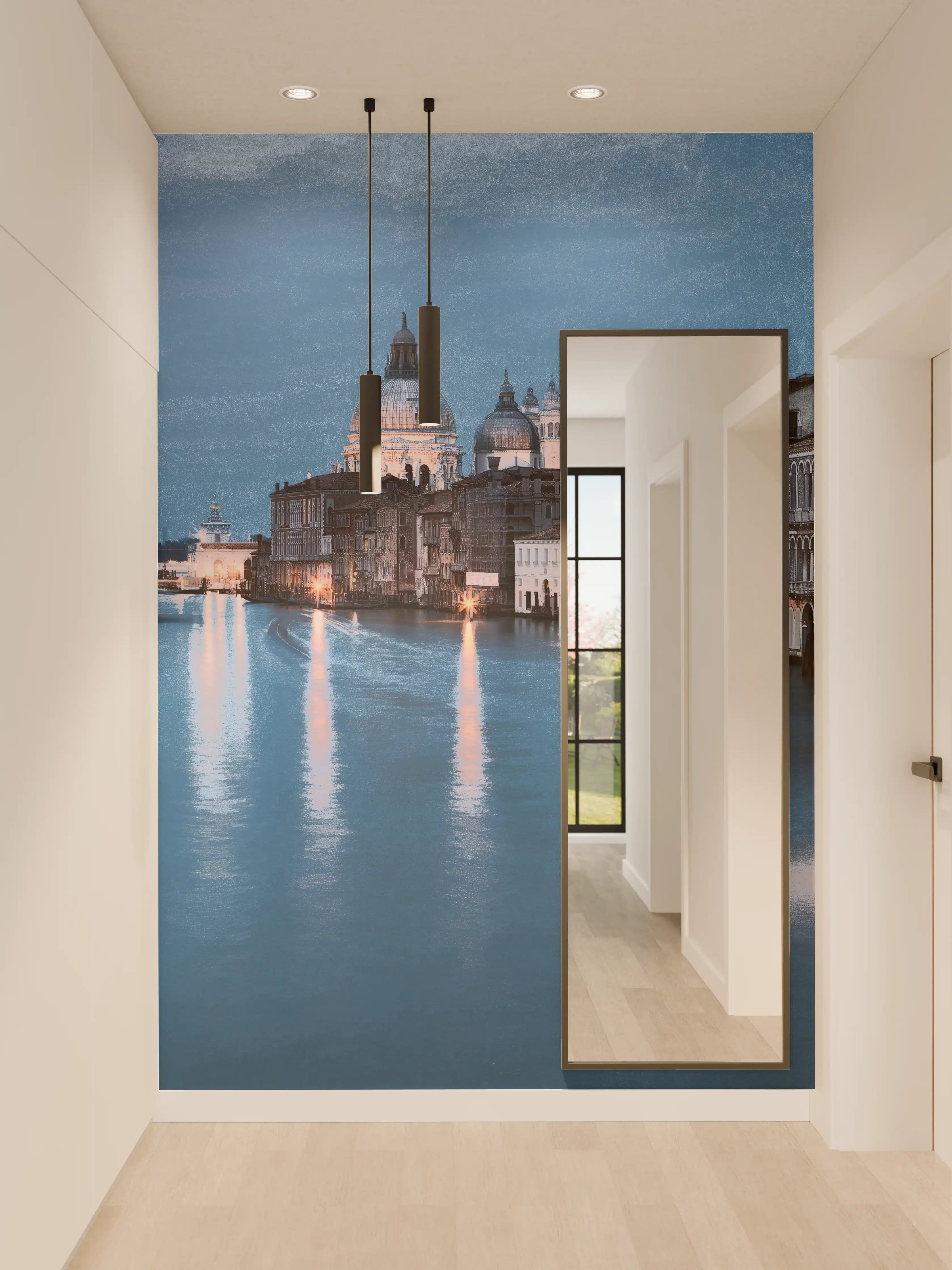 Wandverkleidung Flur - Romantischer Gondelverkehr in Venedig bei Sonnenuntergang