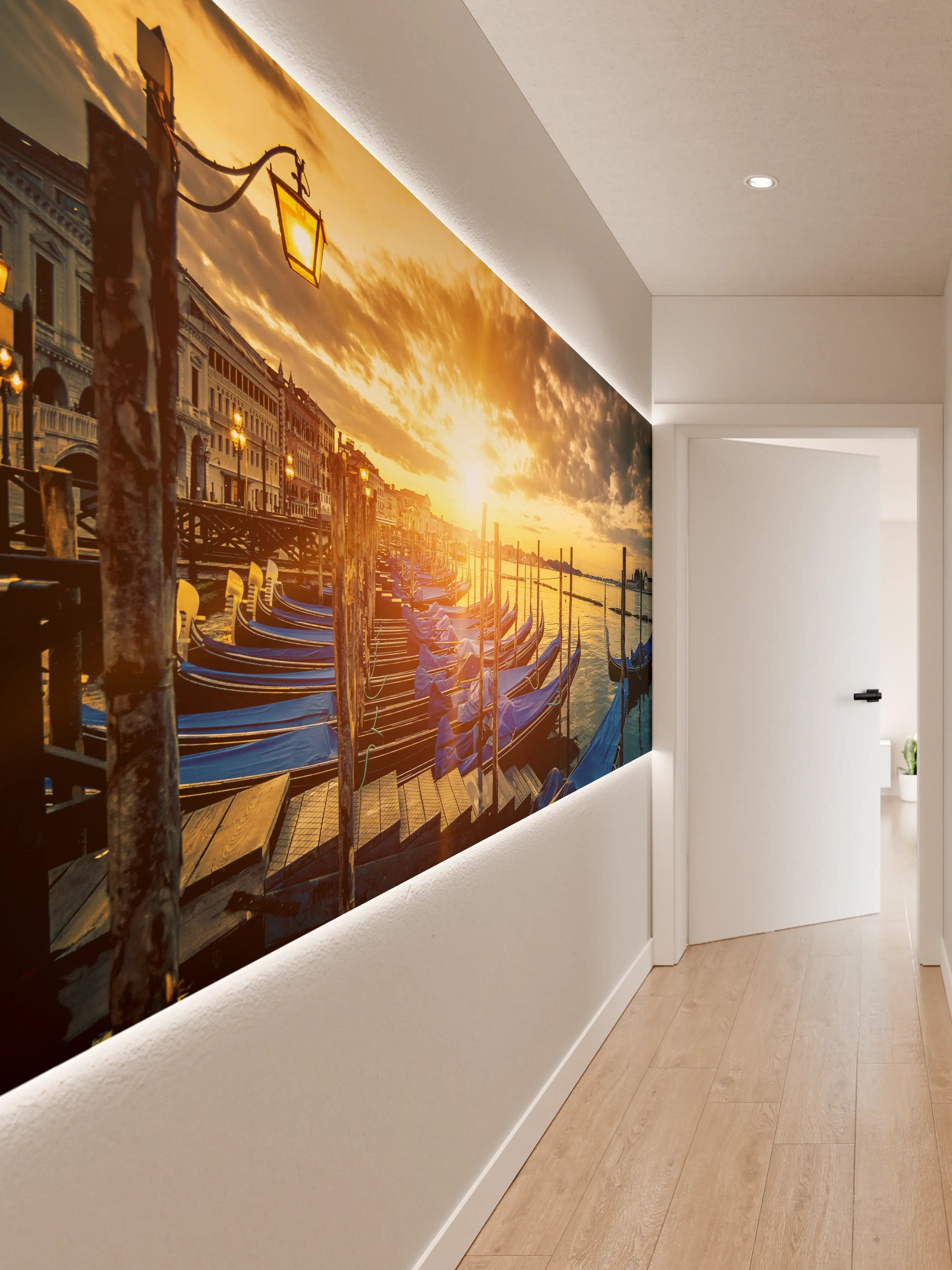 Wandverkleidung Flur - Romantischer Gondola-Hafen bei Sonnenuntergang
