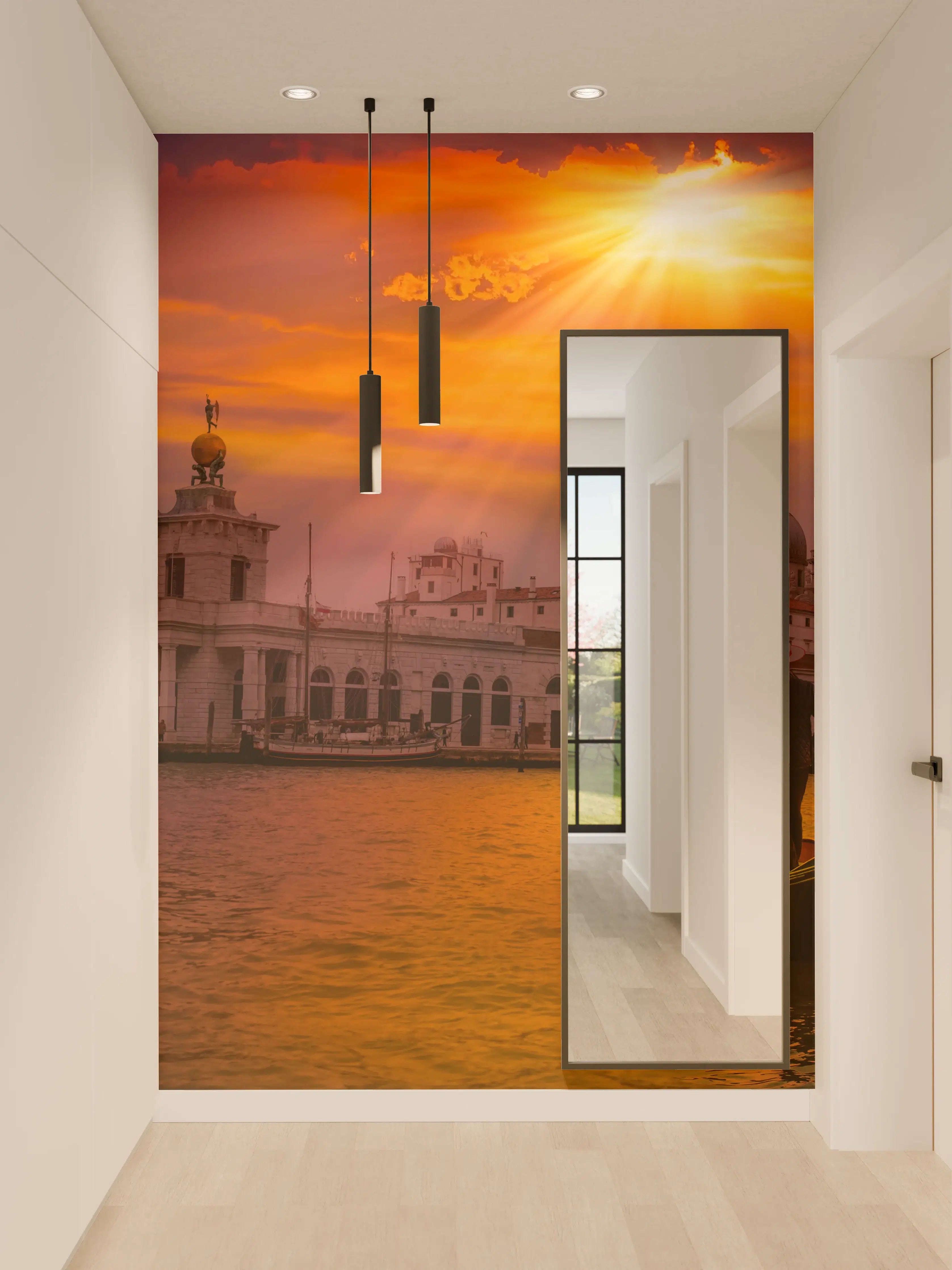 Wandverkleidung Flur - Romantischer Sonnenuntergang in Venedig mit Gondel