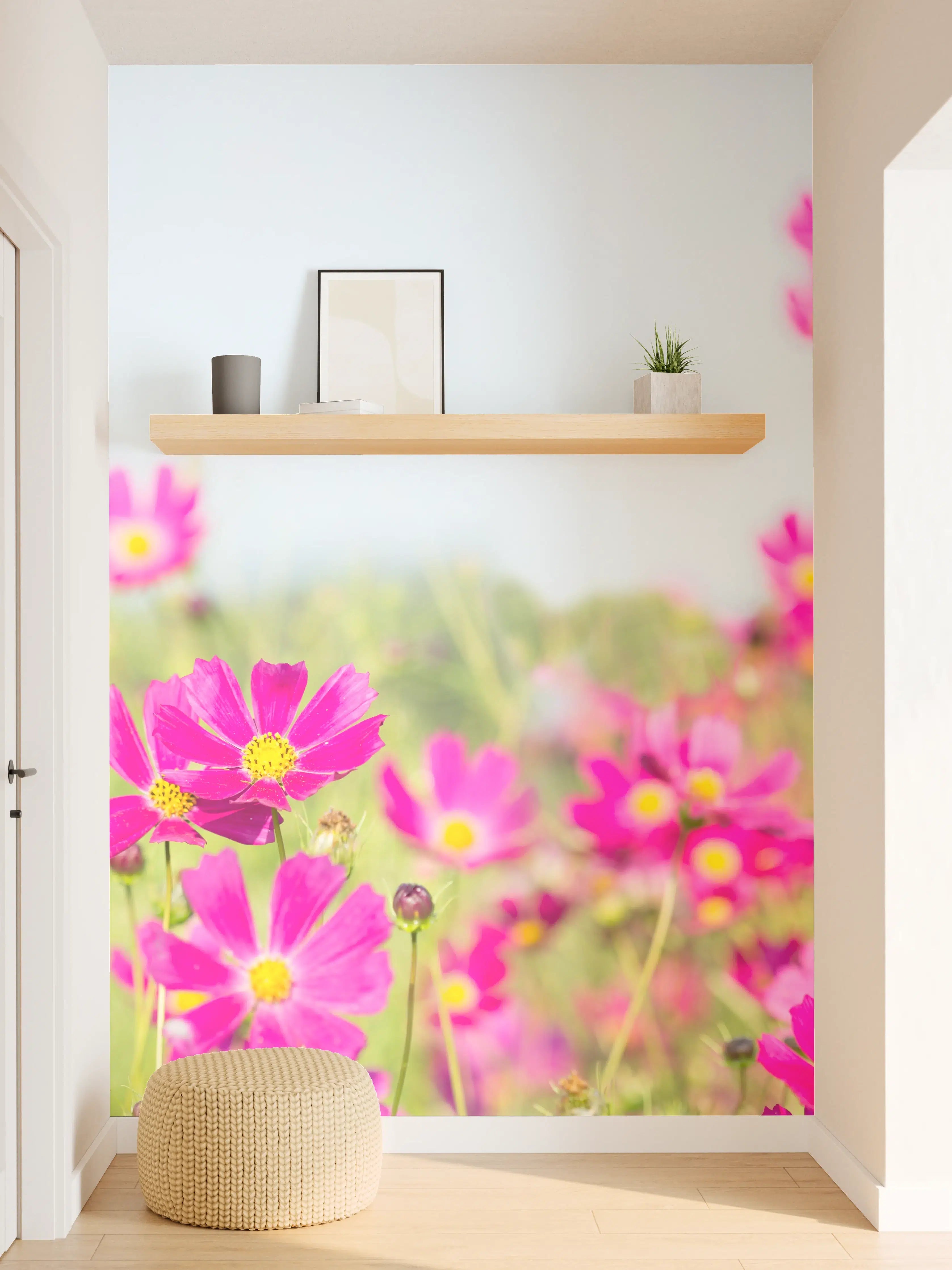 Wandverkleidung Flur - Rosa Blumenwiese Panorama