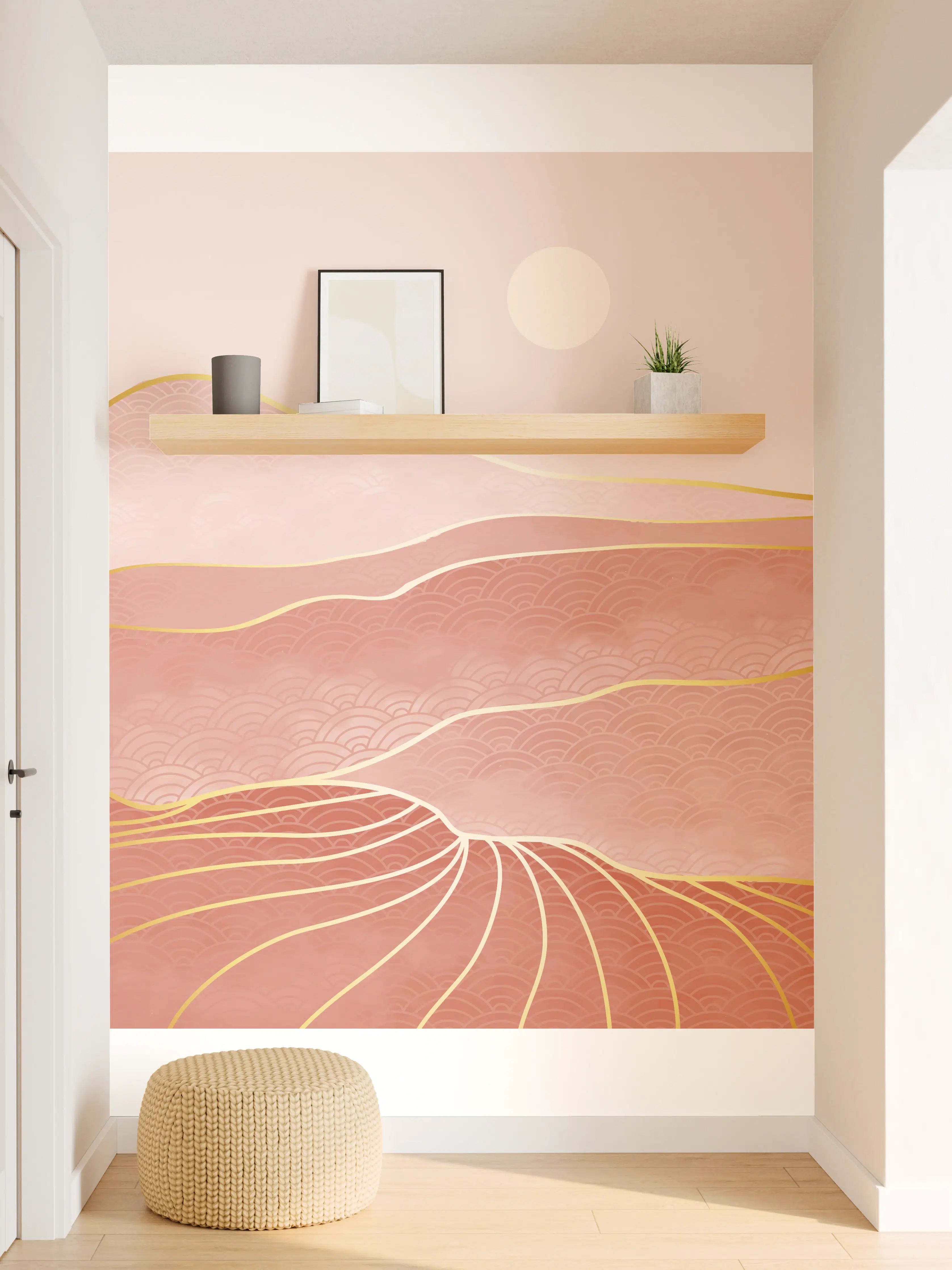 Wandverkleidung Flur - Rosa-Hügellandschaft bei Sonnenuntergang
