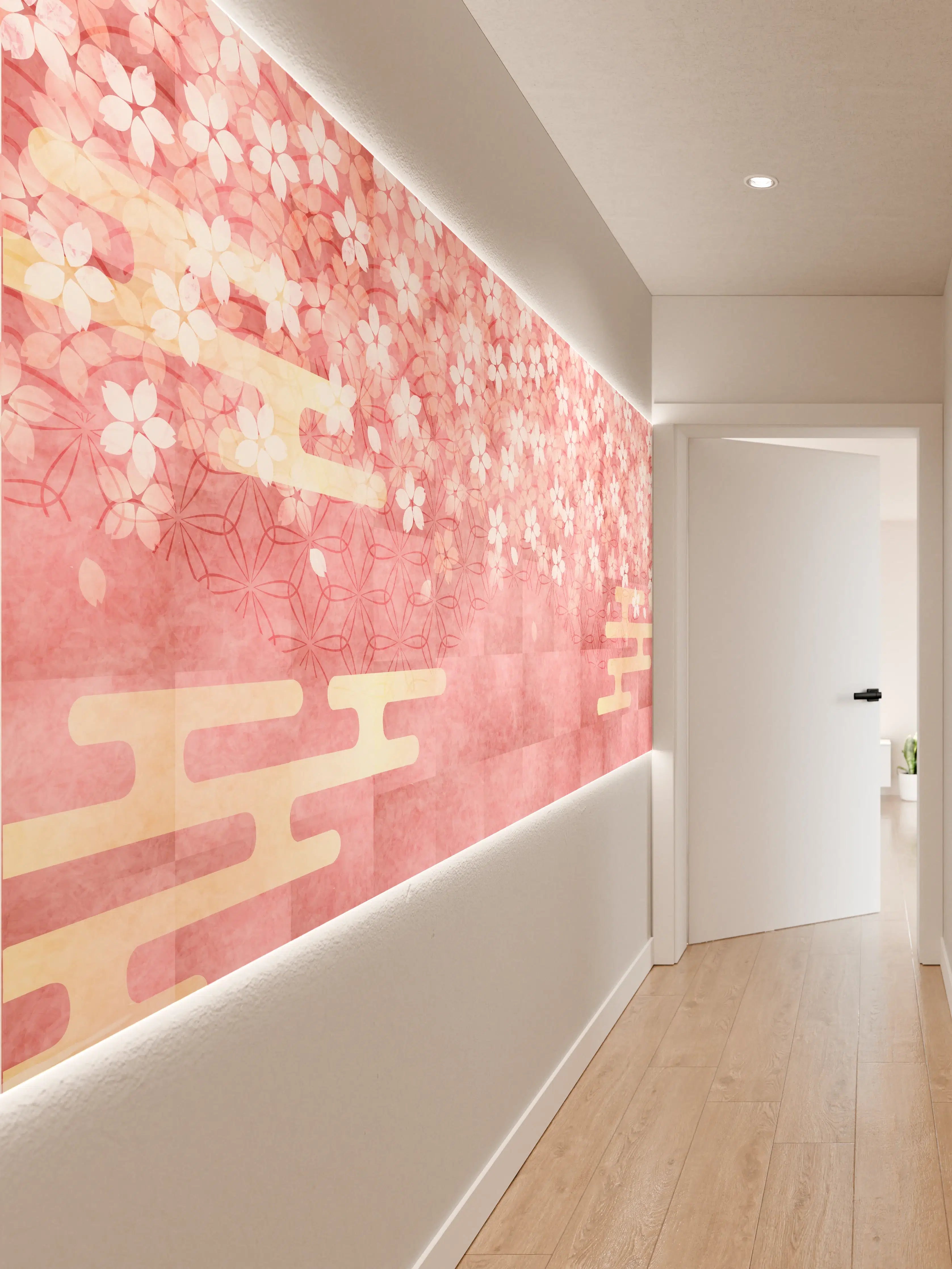 Wandverkleidung Flur - Rosa Kirschblüten Muster