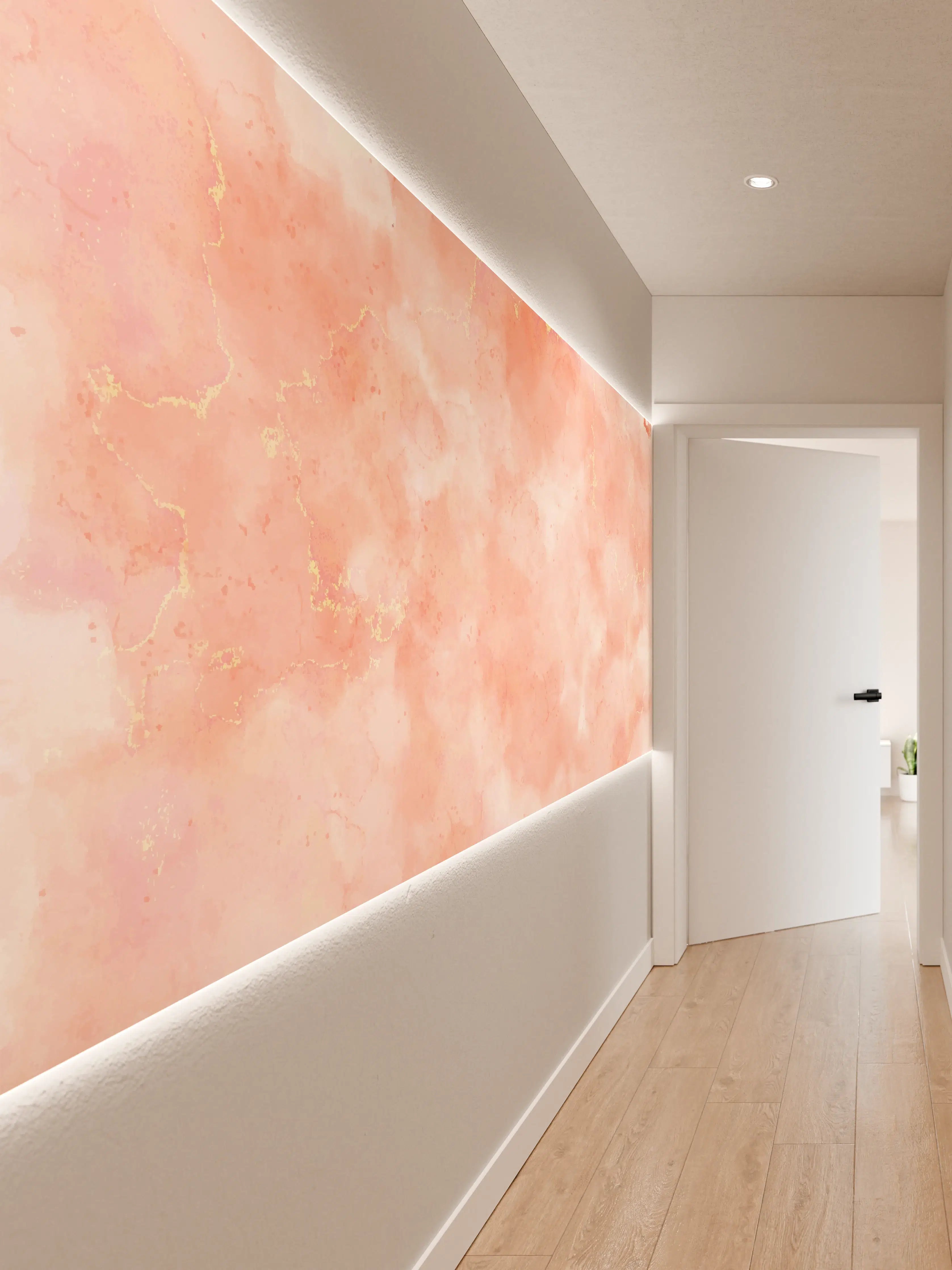 Wandverkleidung Flur - Rosa Marmor Textur mit Goldakzenten